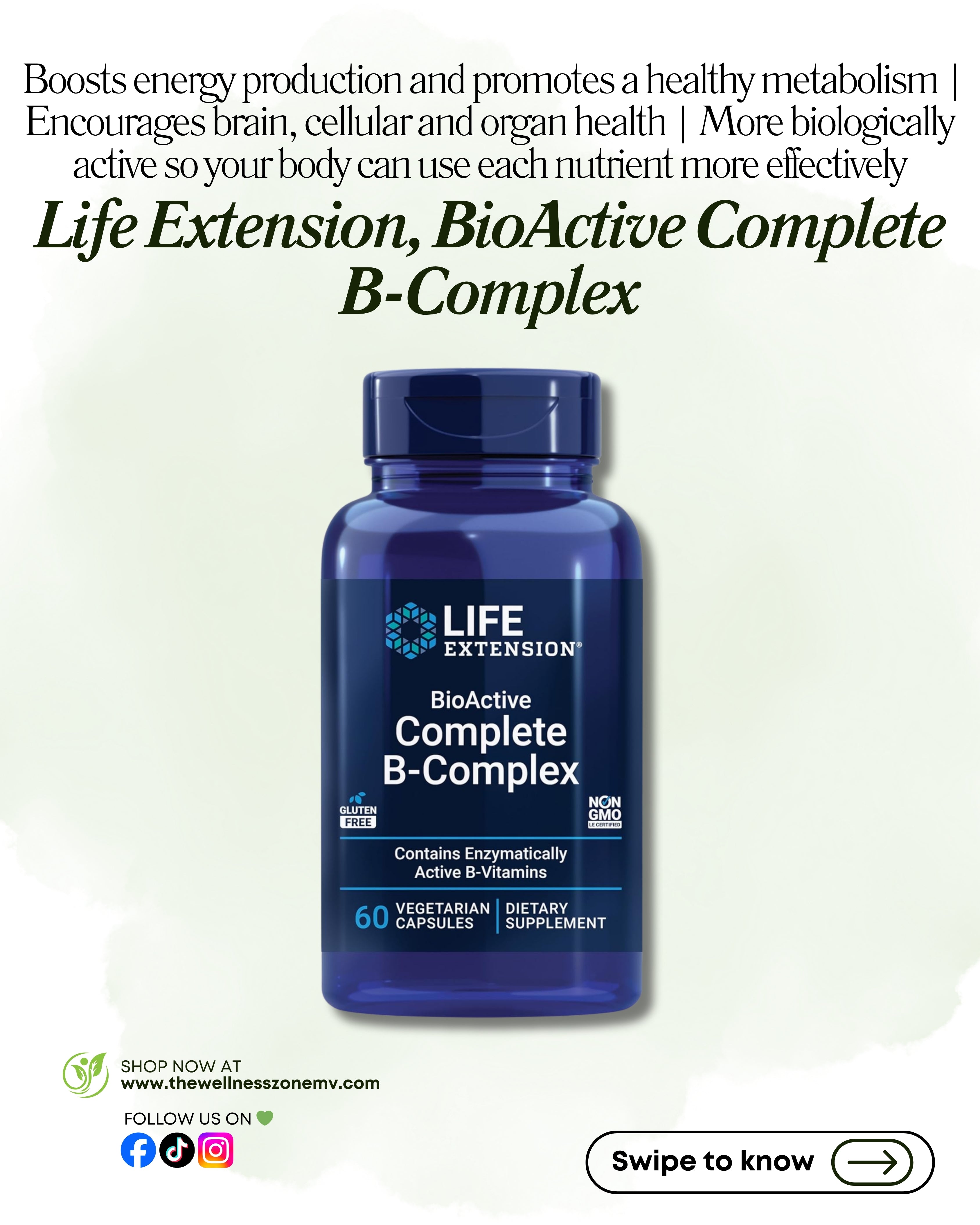 🌿 Life Extension, BioActive Complete B-Complex, 60 Vegetarian Capsules
