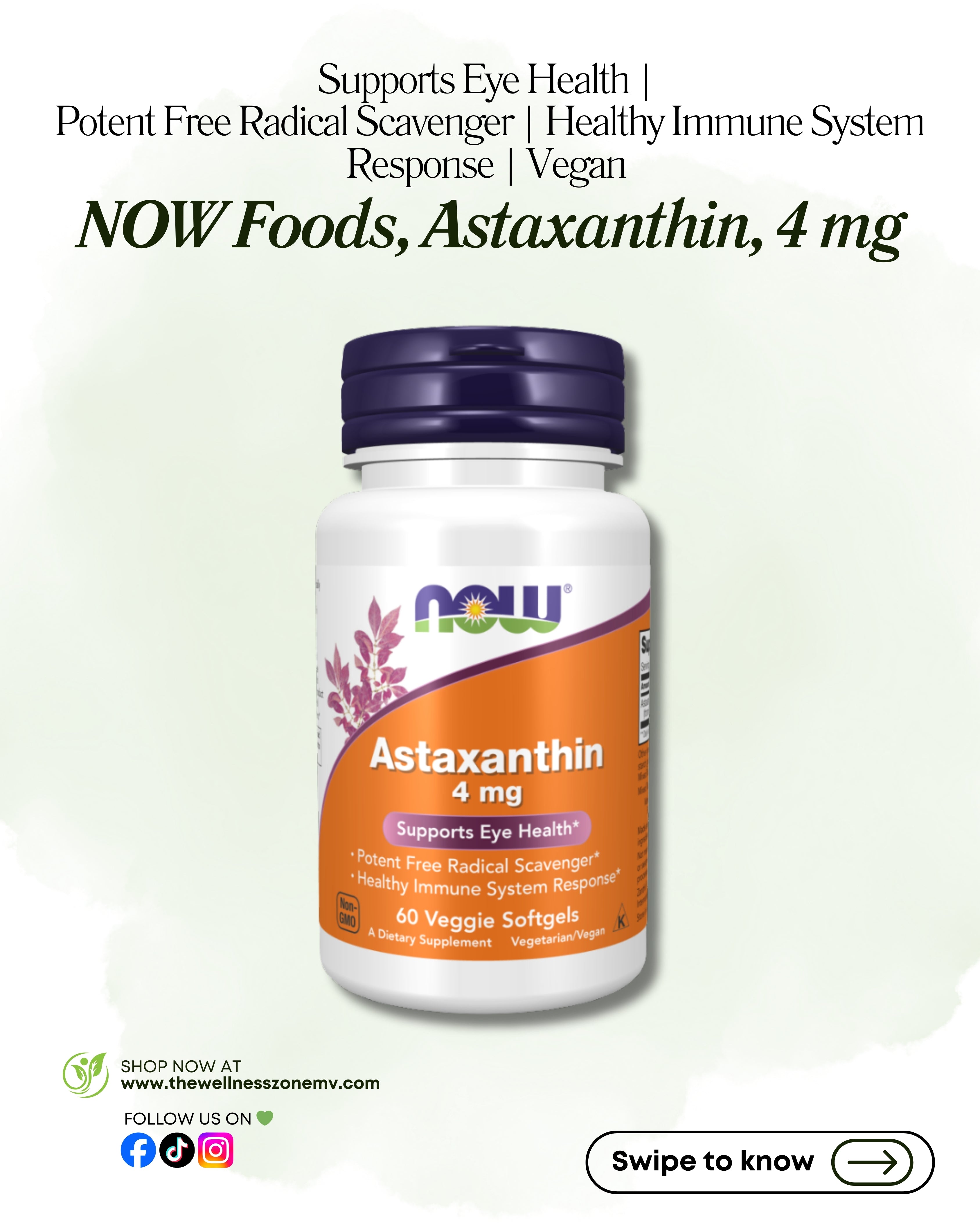 🌿 NOW Foods, Astaxanthin, 4 mg, 60 Veggie Softgels