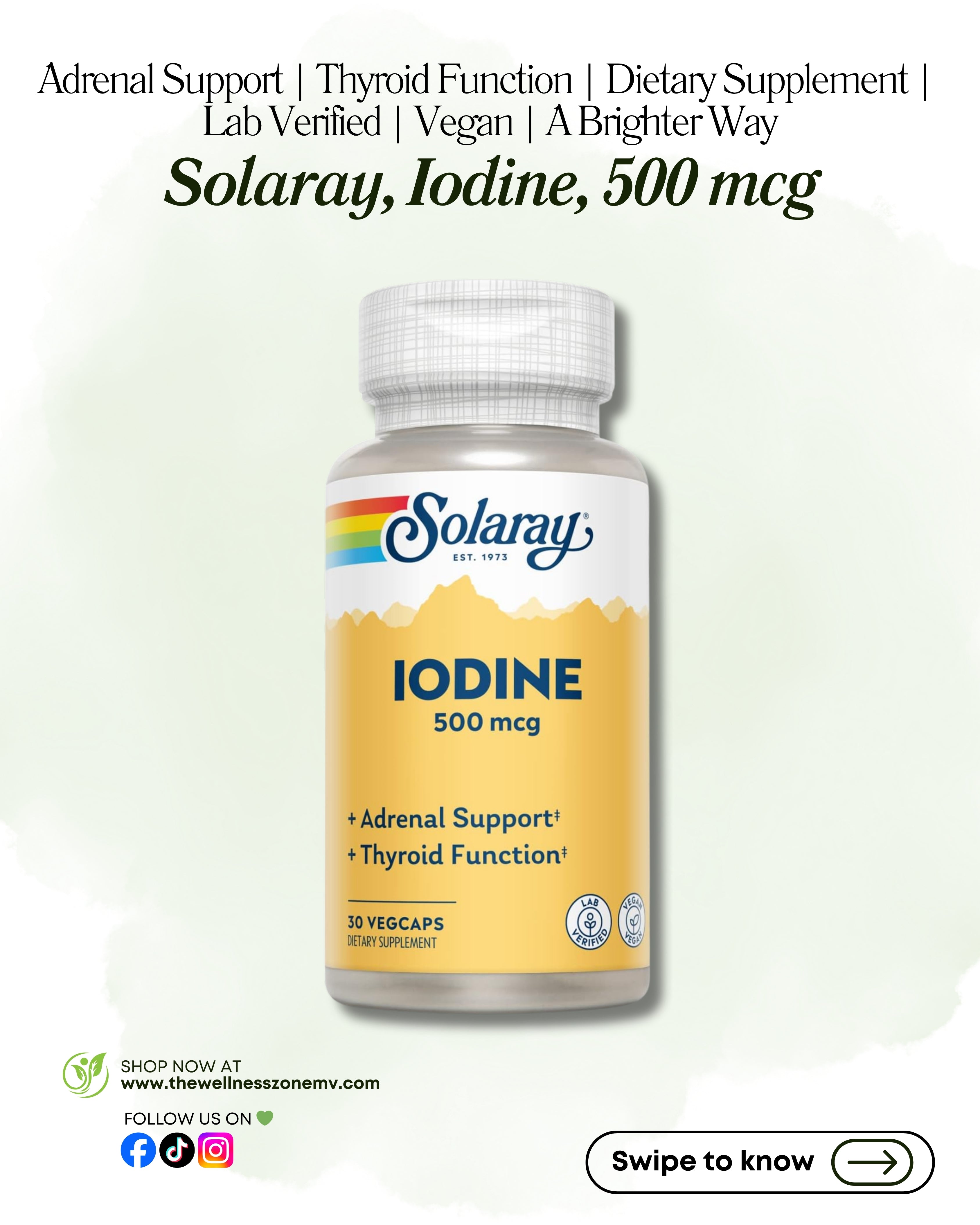 🌿 Solaray, Iodine, 500 mcg, 30 VegCaps