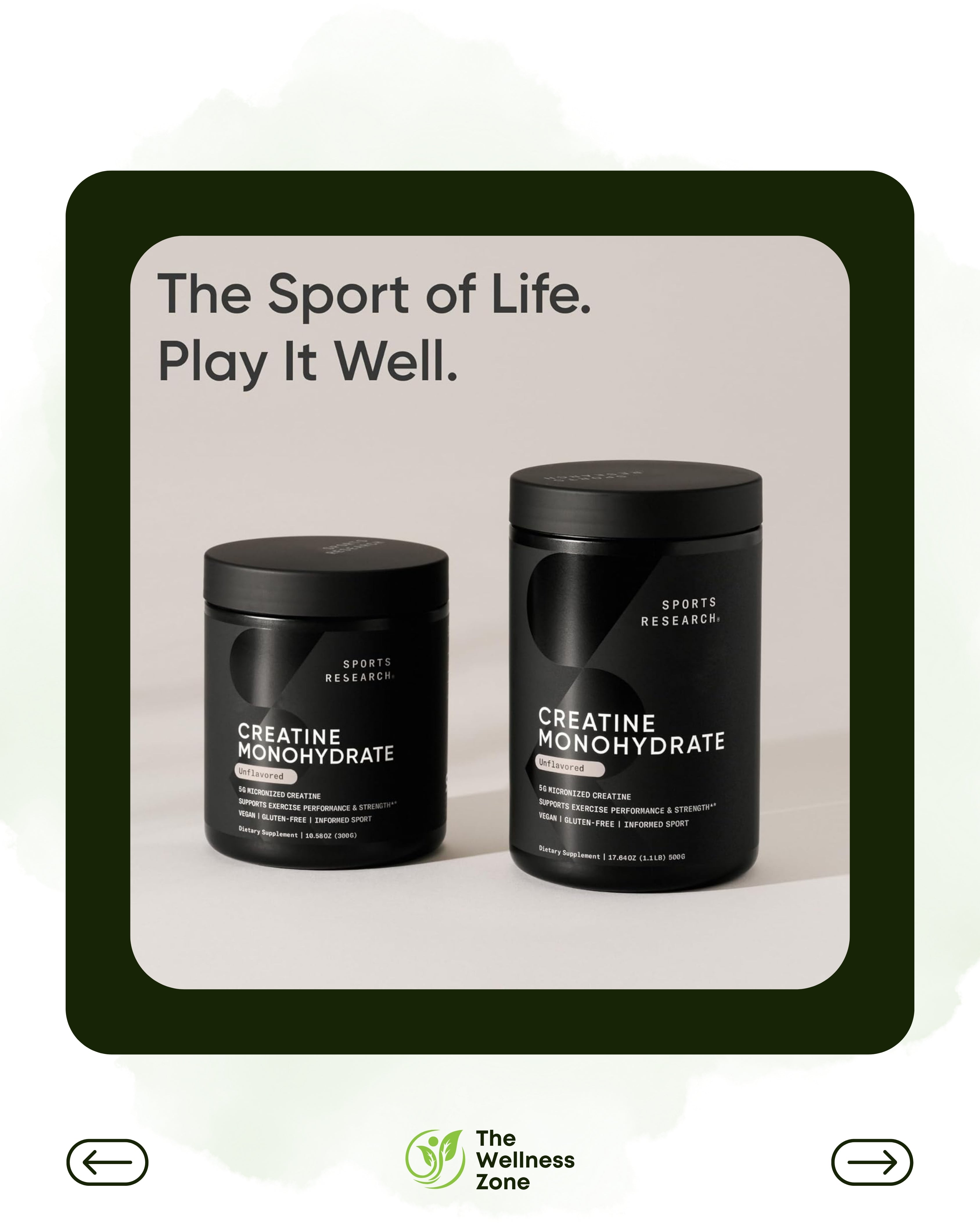 🌿 Sports Research, Creatine Monohydrate, Unflavored, 10.58 oz (300 g) 60 Servings