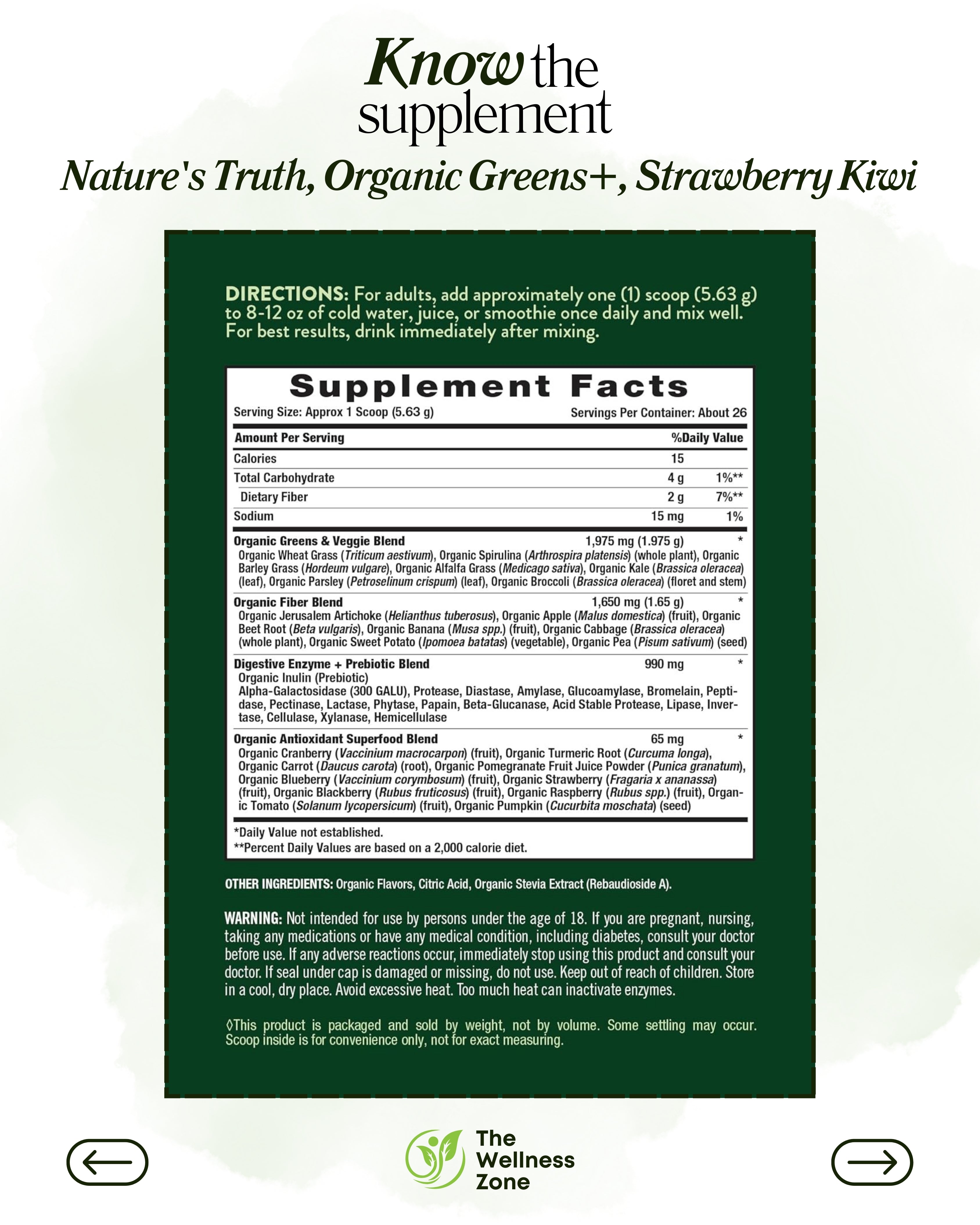 🌿 Nature's Truth, Organic Greens+, Strawberry Kiwi, 5.18 oz (147 g)