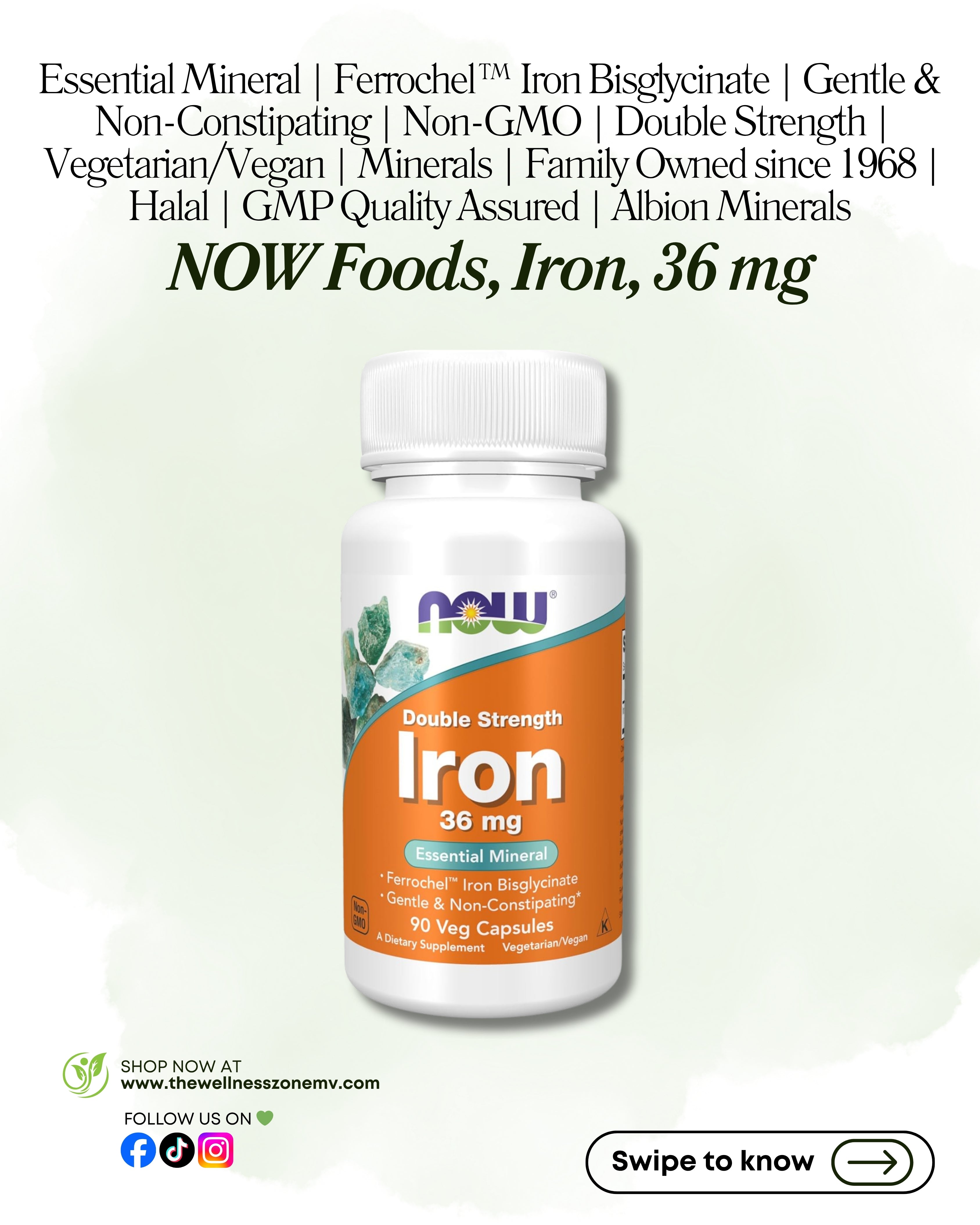 NOW Foods, Iron, 36 mg, 90 Veg Capsules