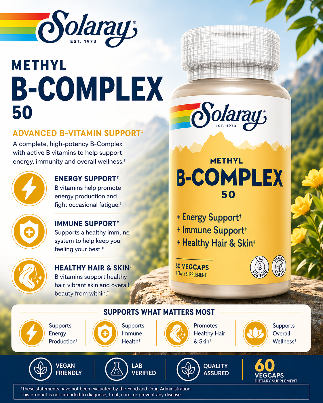🌿 Solaray, Methyl B-Complex 50, 60 VegCaps