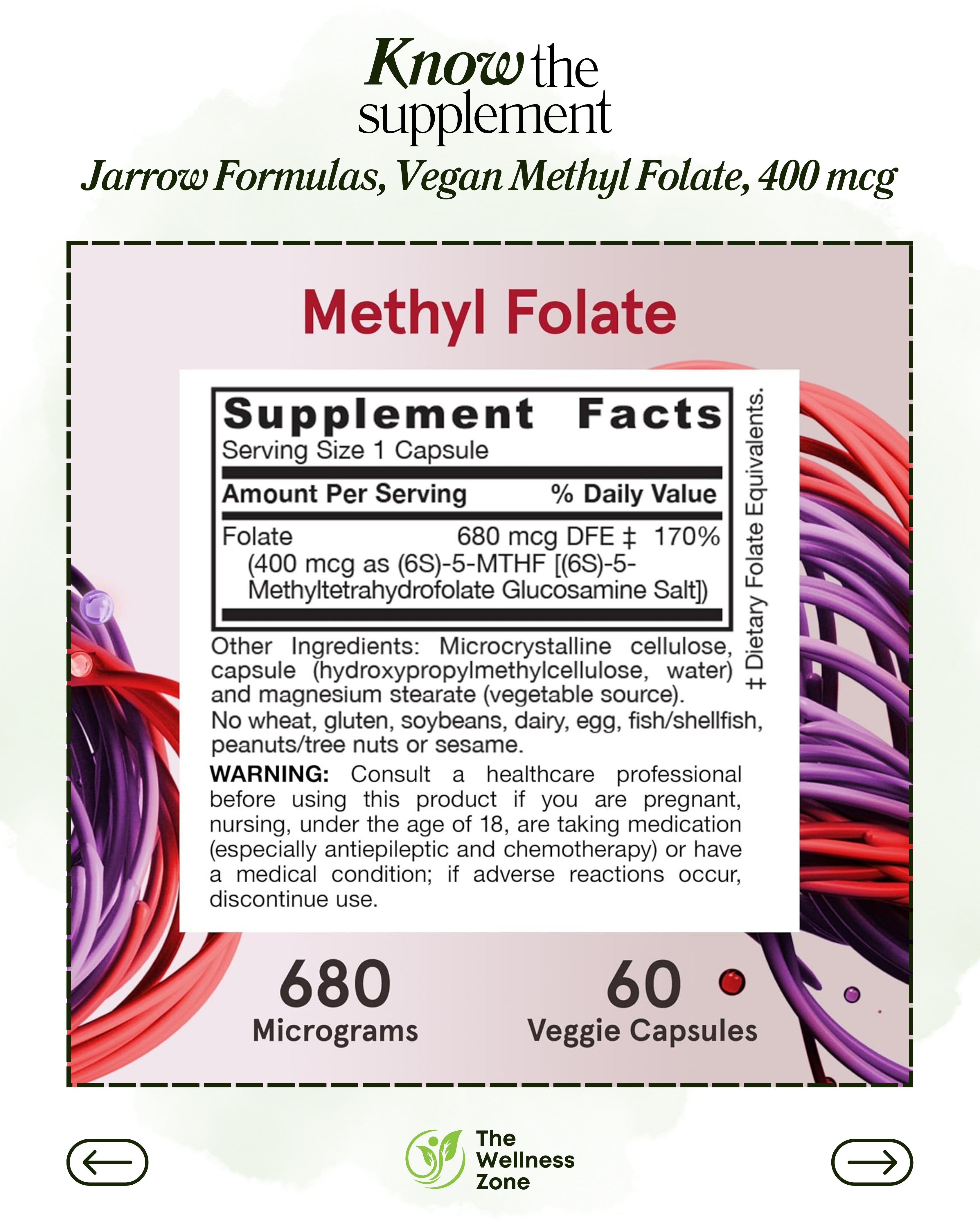🌿 Jarrow Formulas, Vegan Methyl Folate, 400 mcg, 60 Veggie Capsules