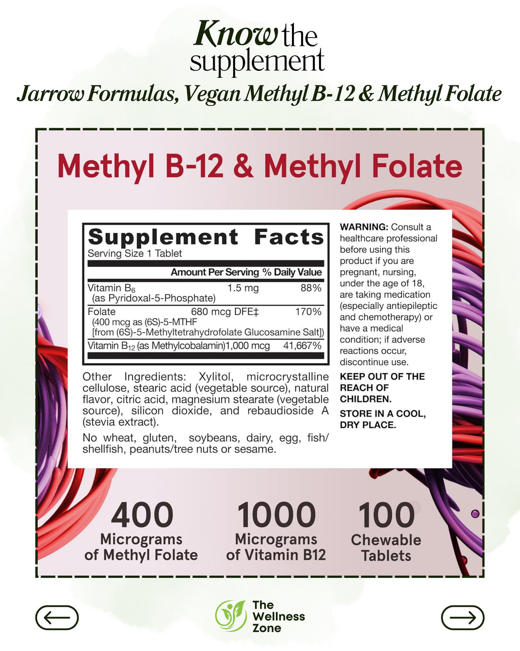 🌿 Jarrow Formulas, Vegan Methyl B-12 & Methyl Folate, Lemon, 100 Chewable Tablets