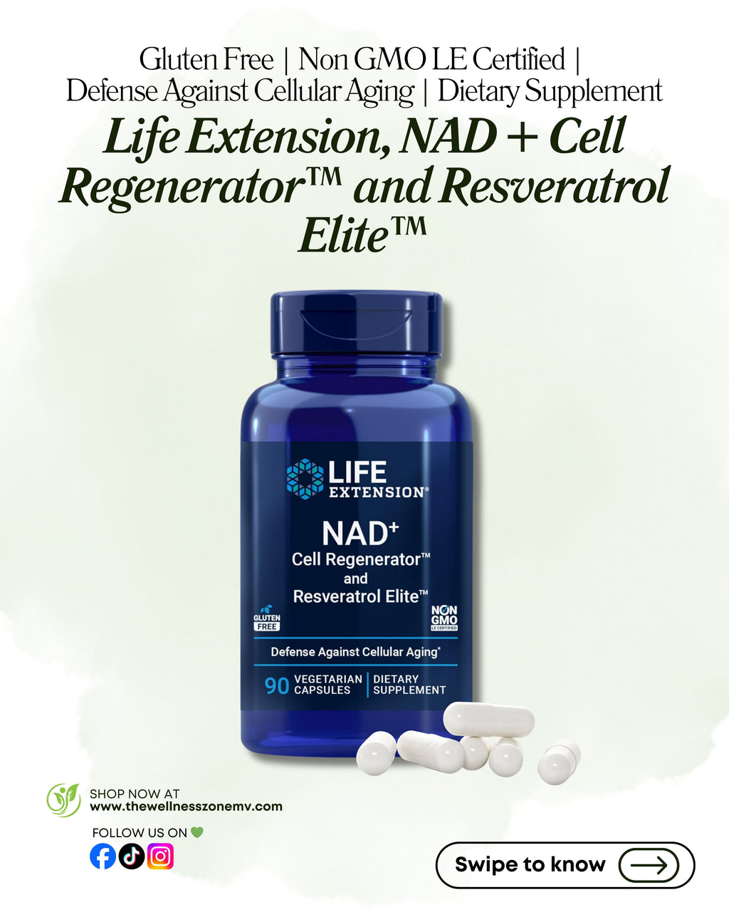 🌿 Life Extension, NAD+ Cell Regenerator™ and Resveratrol Elite™, 300 mg, 30 Vegetarian Capsules
