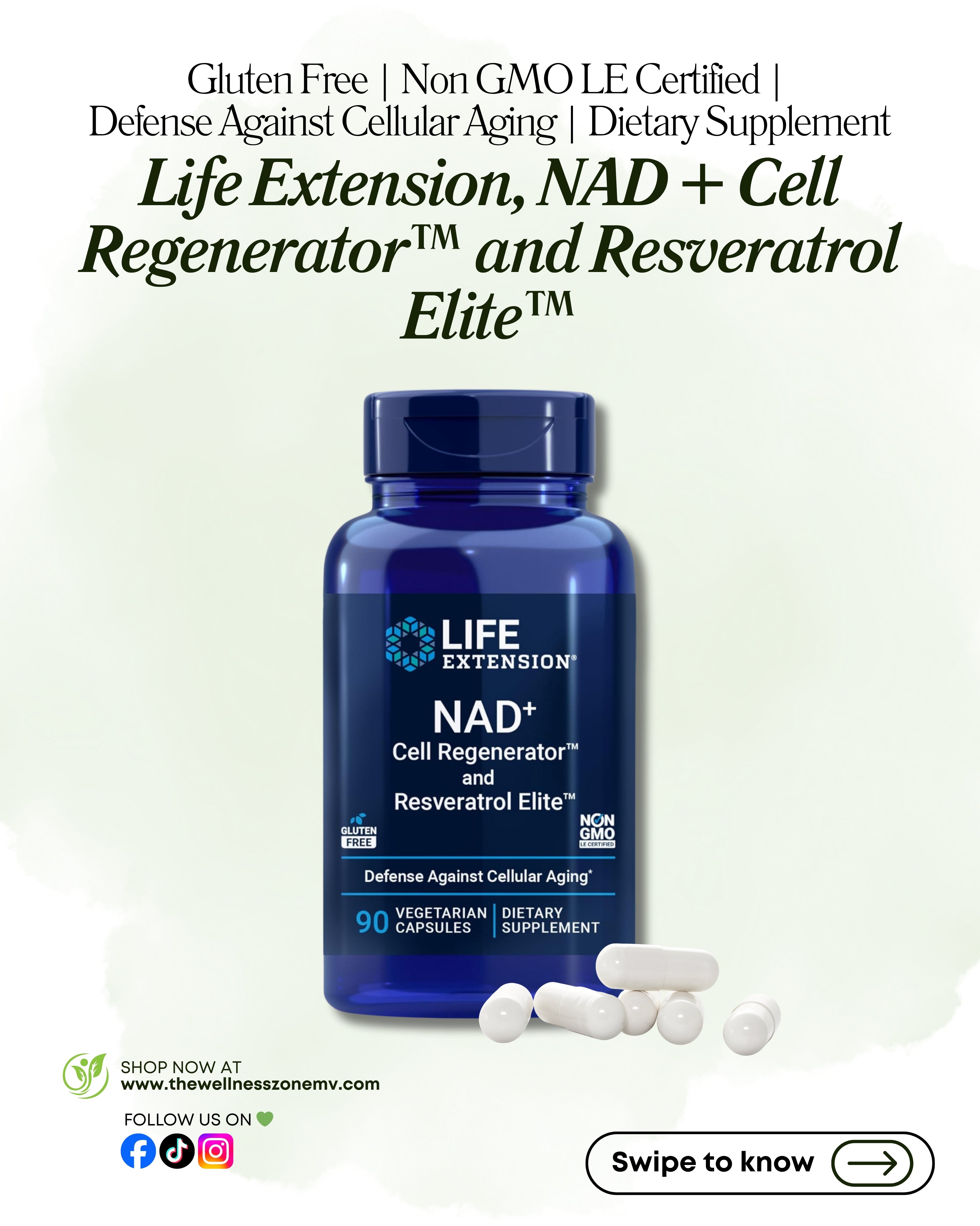 🌿 Life Extension, NAD+ Cell Regenerator™ and Resveratrol Elite™, 300 mg, 30 Vegetarian Capsules
