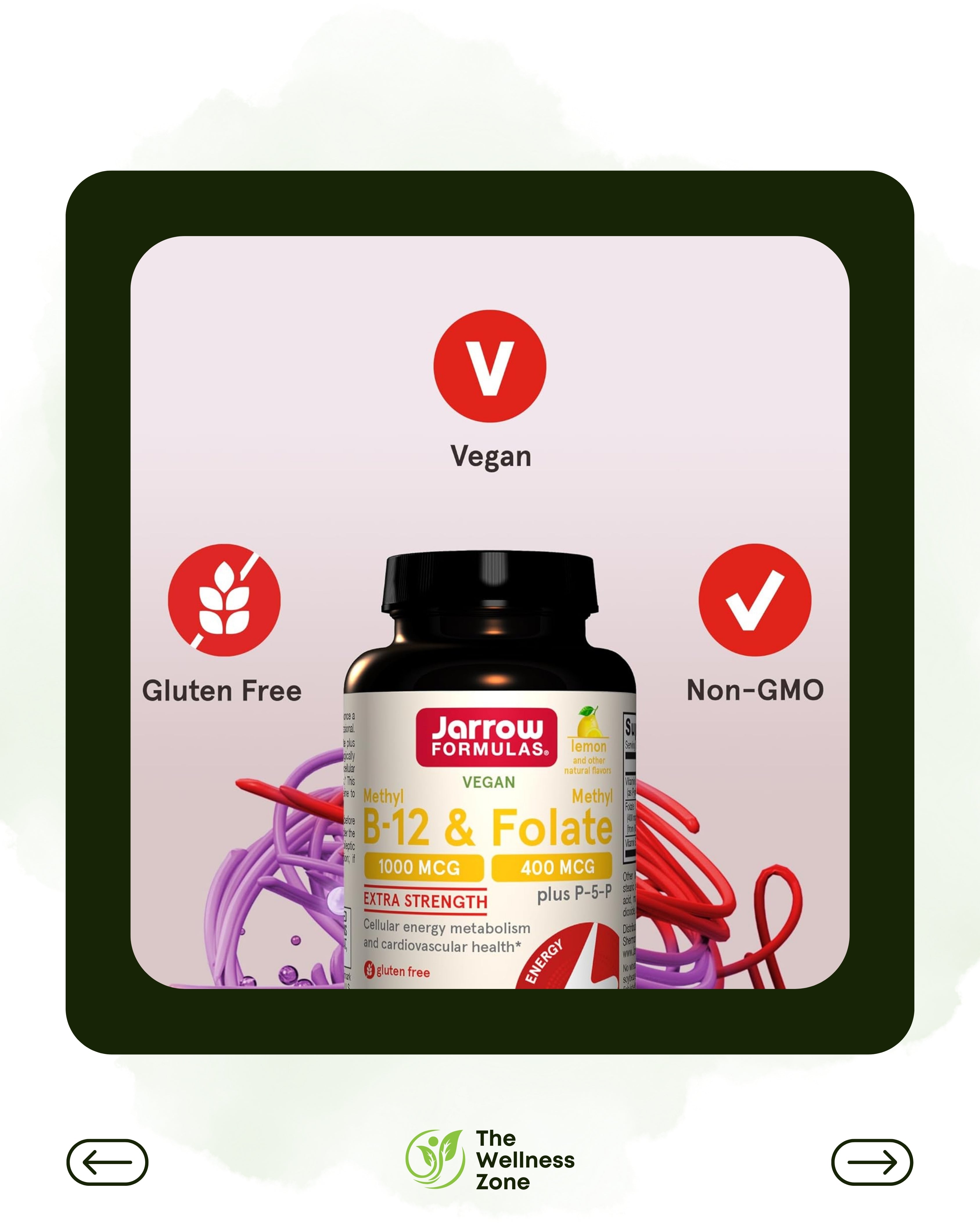 🌿 Jarrow Formulas, Vegan Methyl B-12 & Methyl Folate, Lemon, 100 Chewable Tablets