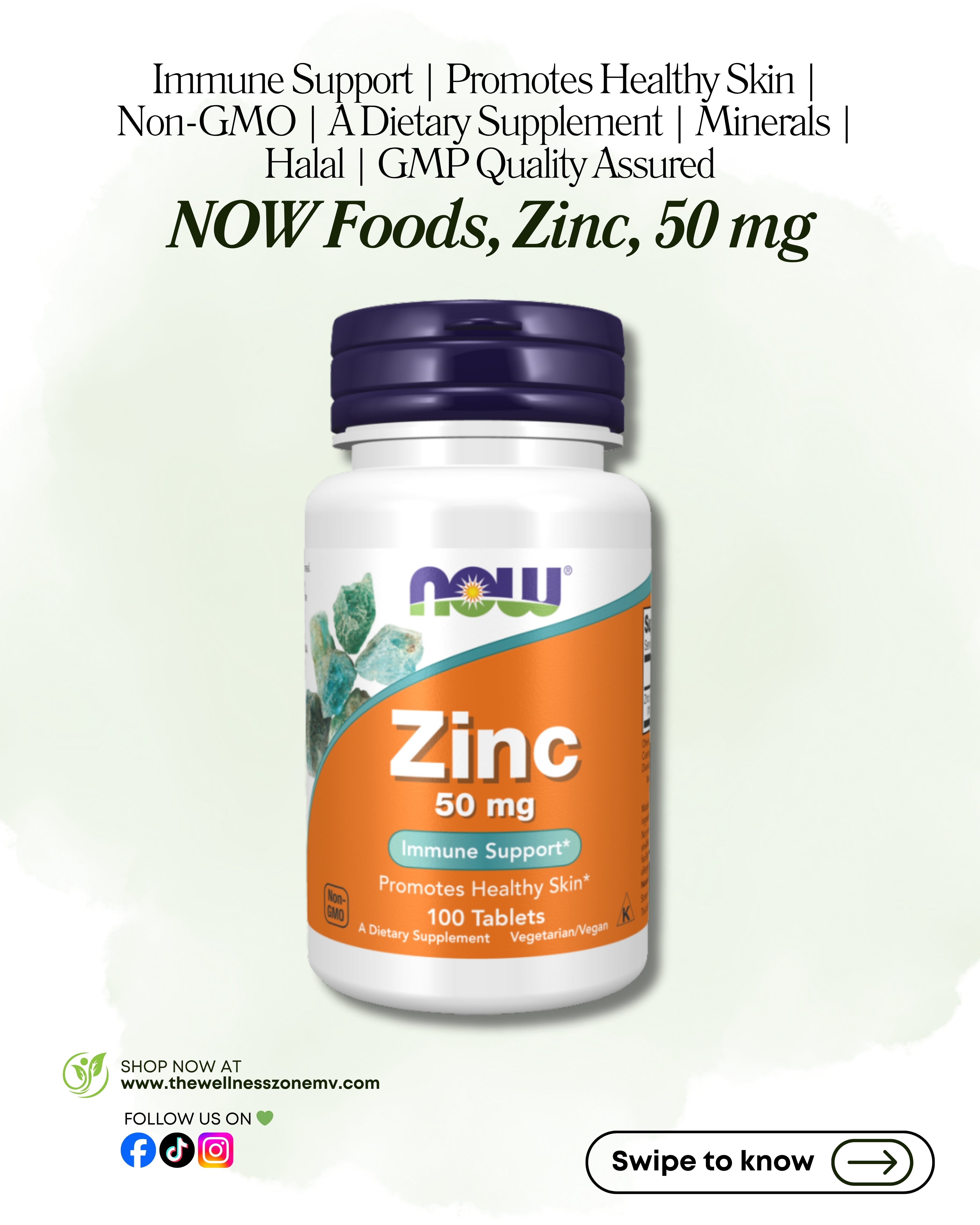 🌿 NOW Foods, Zinc, 50 mg, 100 Tablets