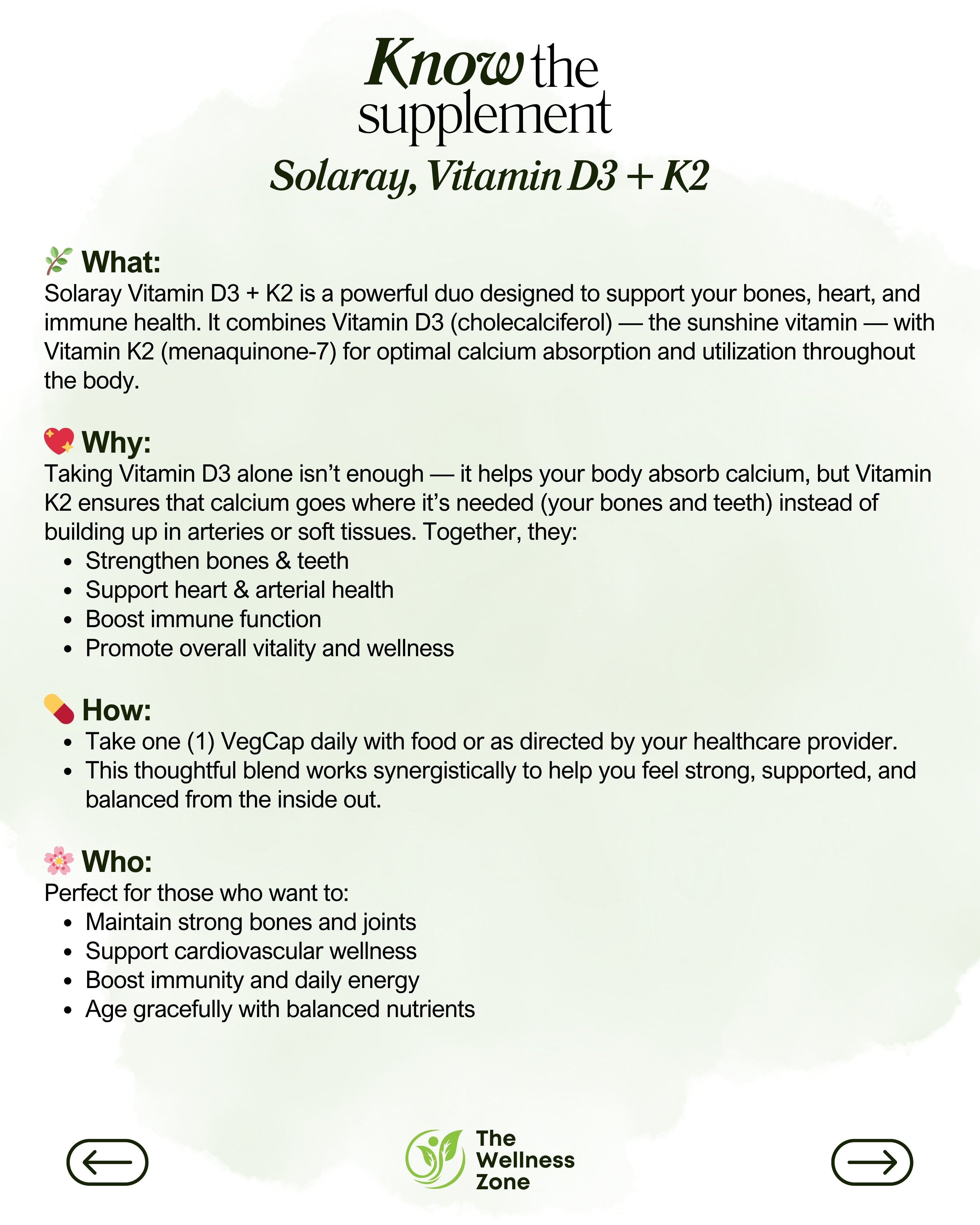 🌿 Solaray, Vitamin D3 + K2, 60 VegCaps