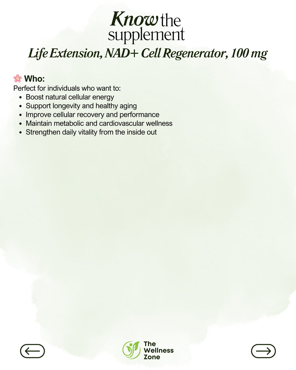 🌿 Life Extension, NAD+ Cell Regenerator, 100 mg, 30 Vegetarian Capsules