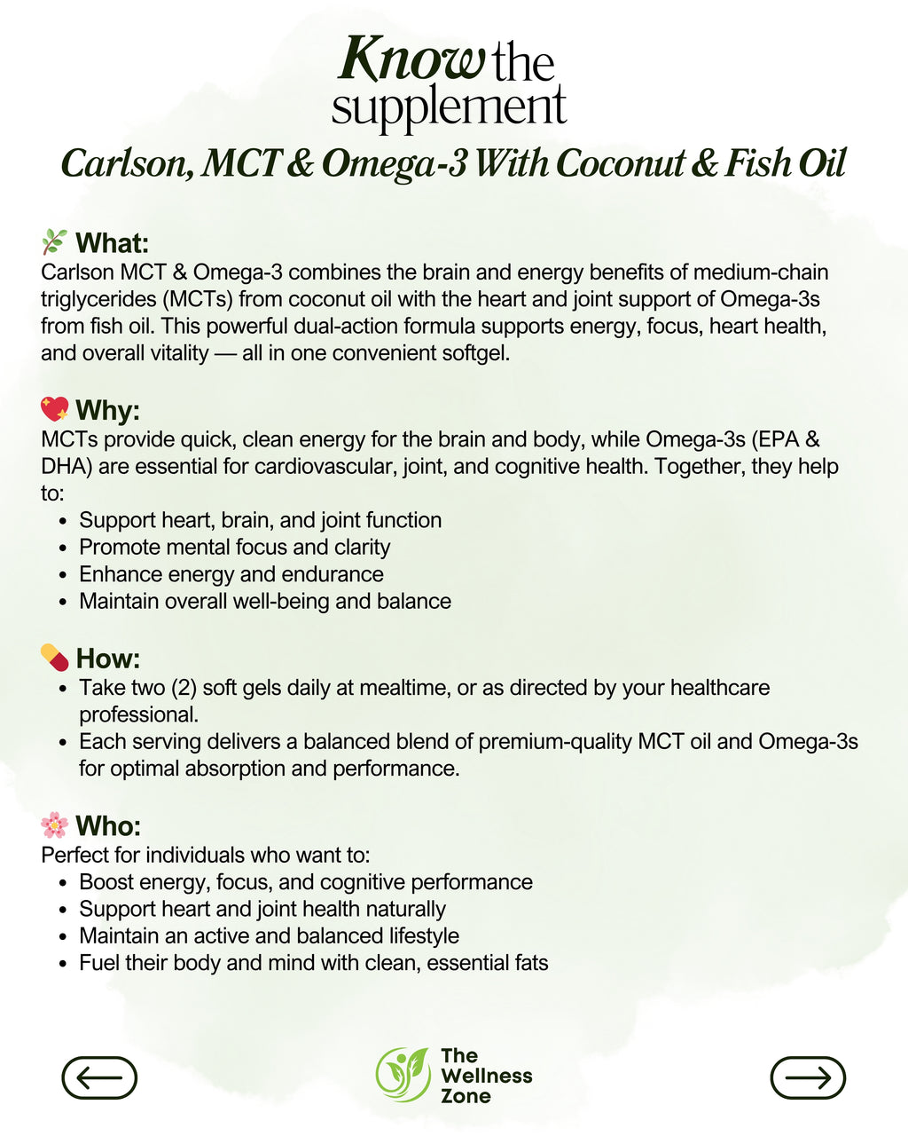 🌿 Carlson, MCT & Omega-3 With Coconut & Fish Oil, 60 Soft Gels