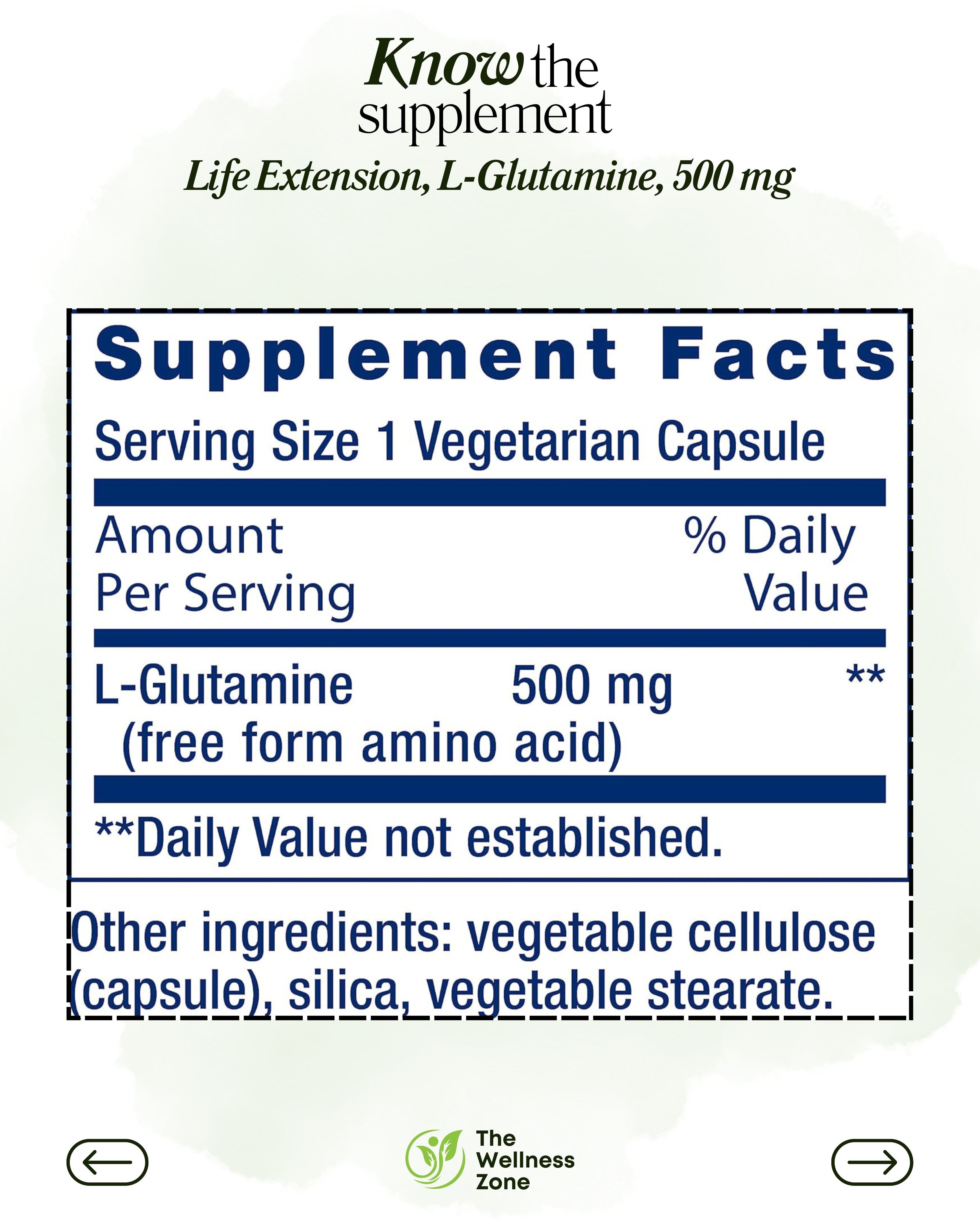 🌿 Life Extension, L-Glutamine, 500 mg, 100 Vegetarian Capsules