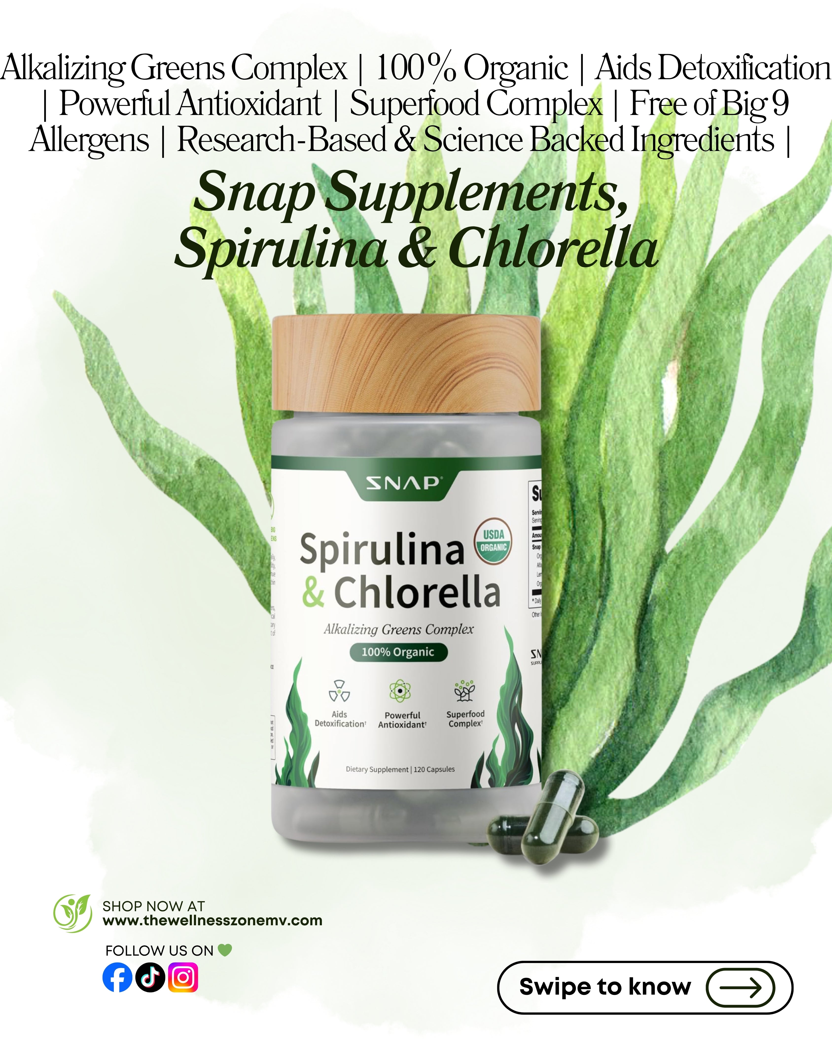 Snap Supplements, Spirulina & Chlorella