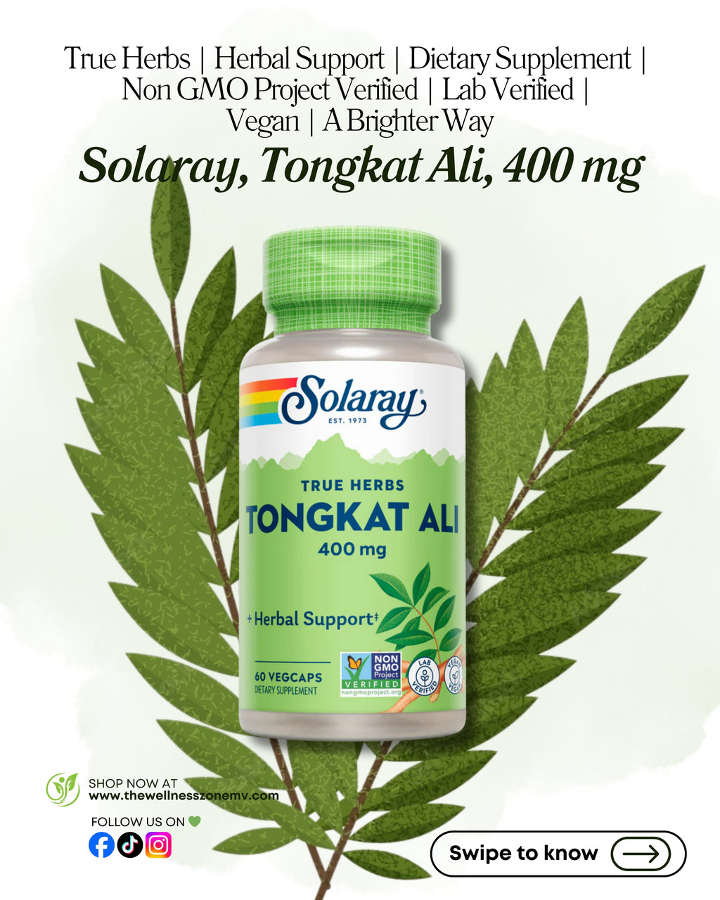 🌿 Solaray, Tongkat Ali, 400 mg, 60 VegCaps