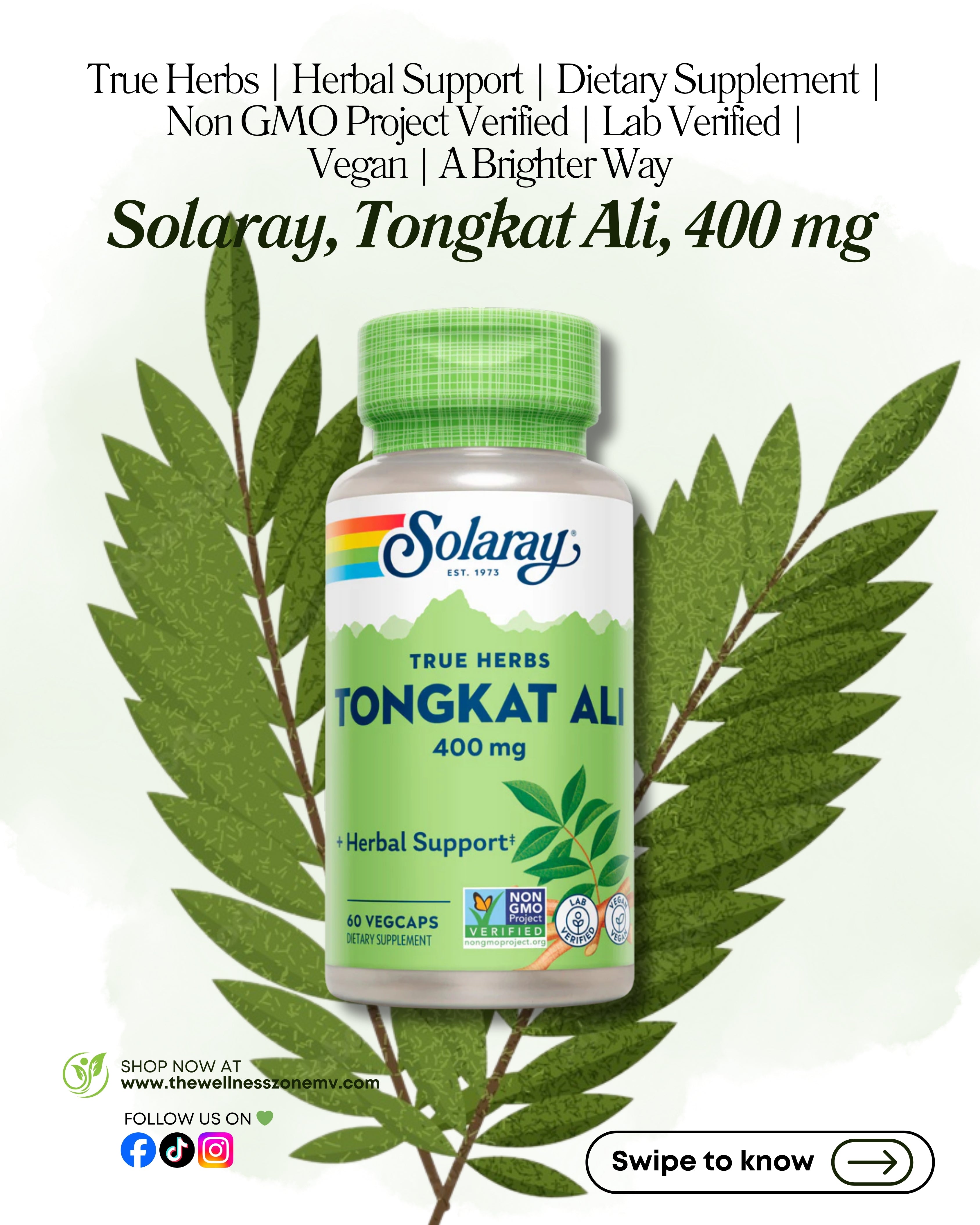 🌿 Solaray, Tongkat Ali, 400 mg, 60 VegCaps