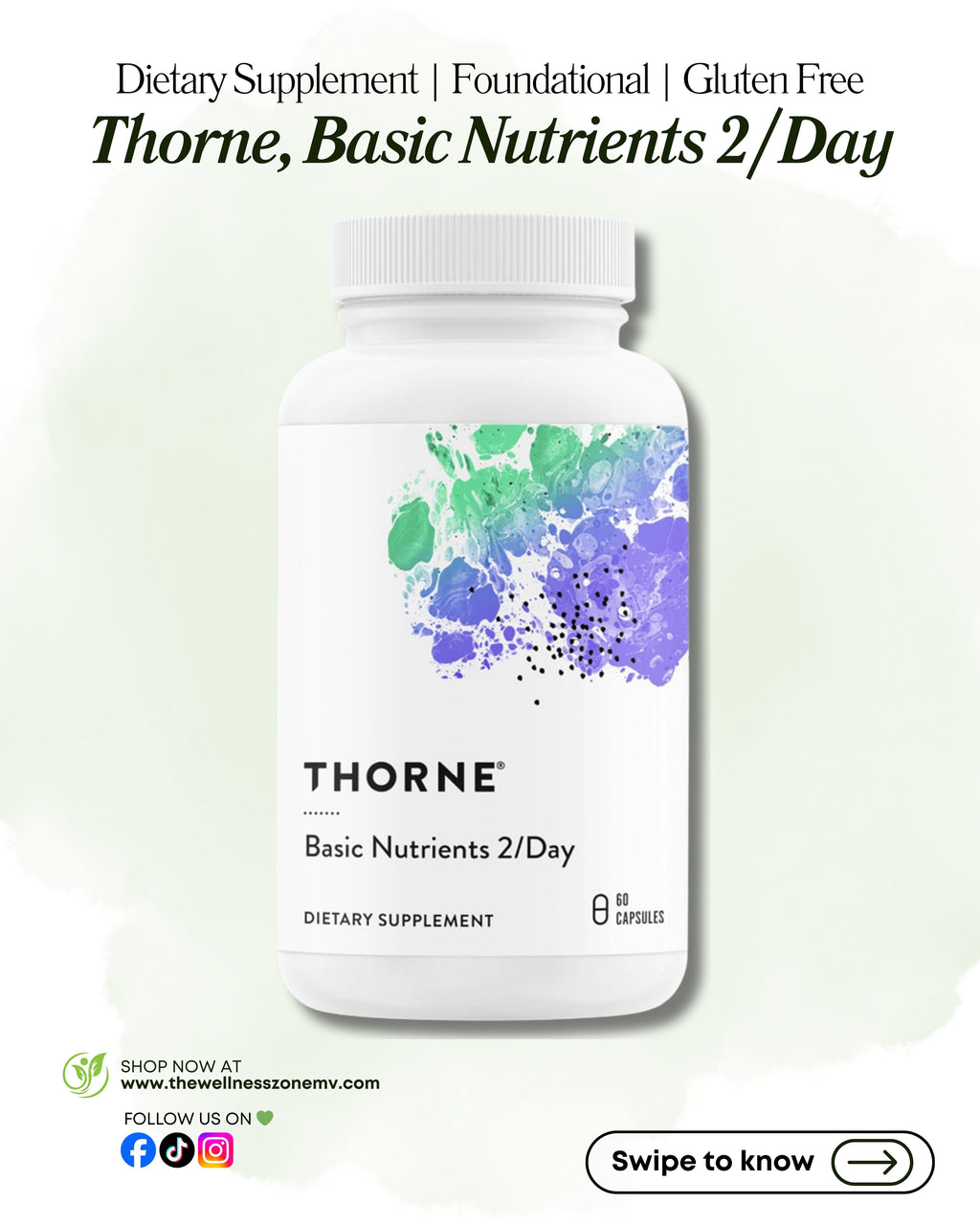 🌿 Thorne, Basic Nutrients 2/Day, 60 Capsules
