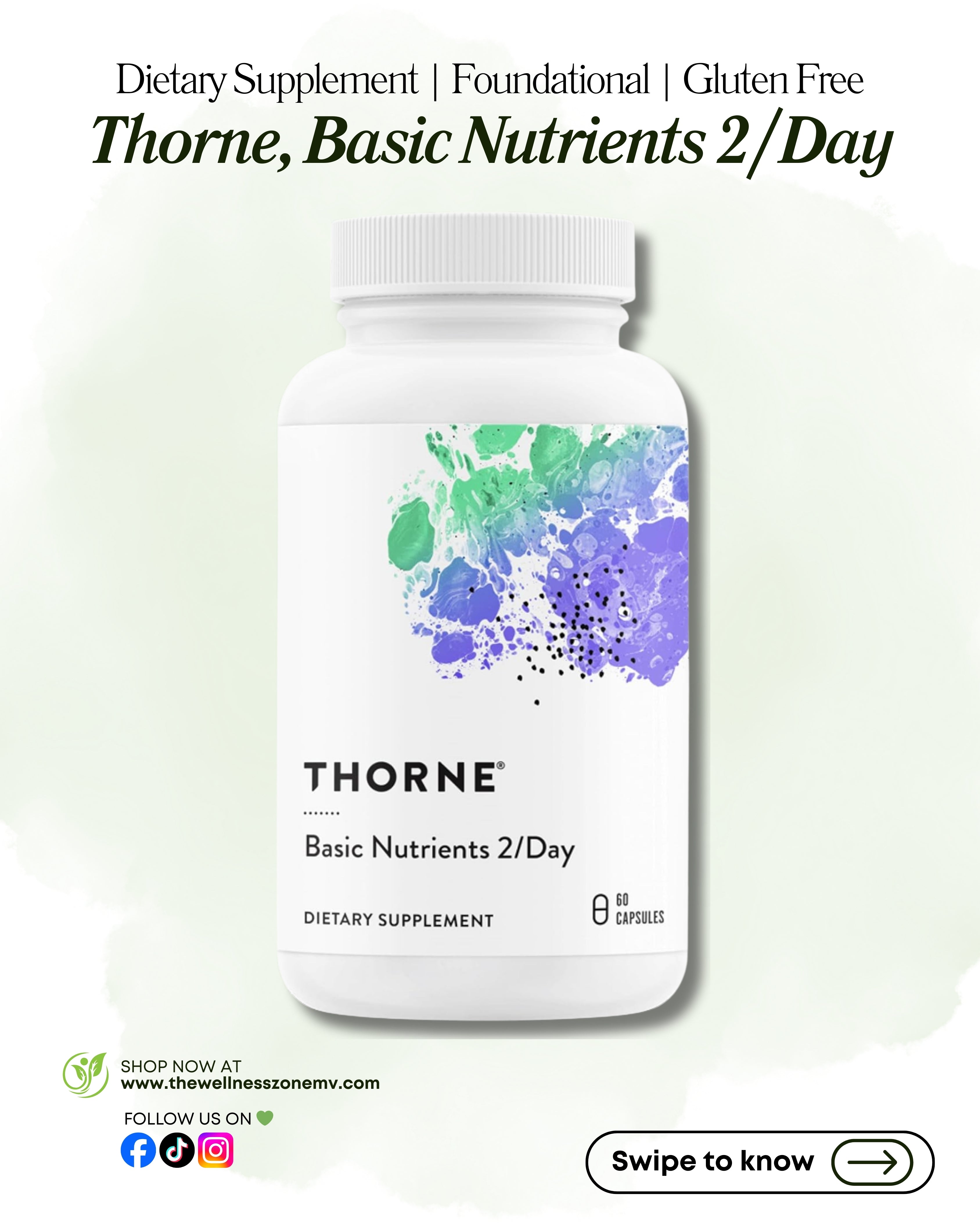 🌿 Thorne, Basic Nutrients 2/Day, 60 Capsules