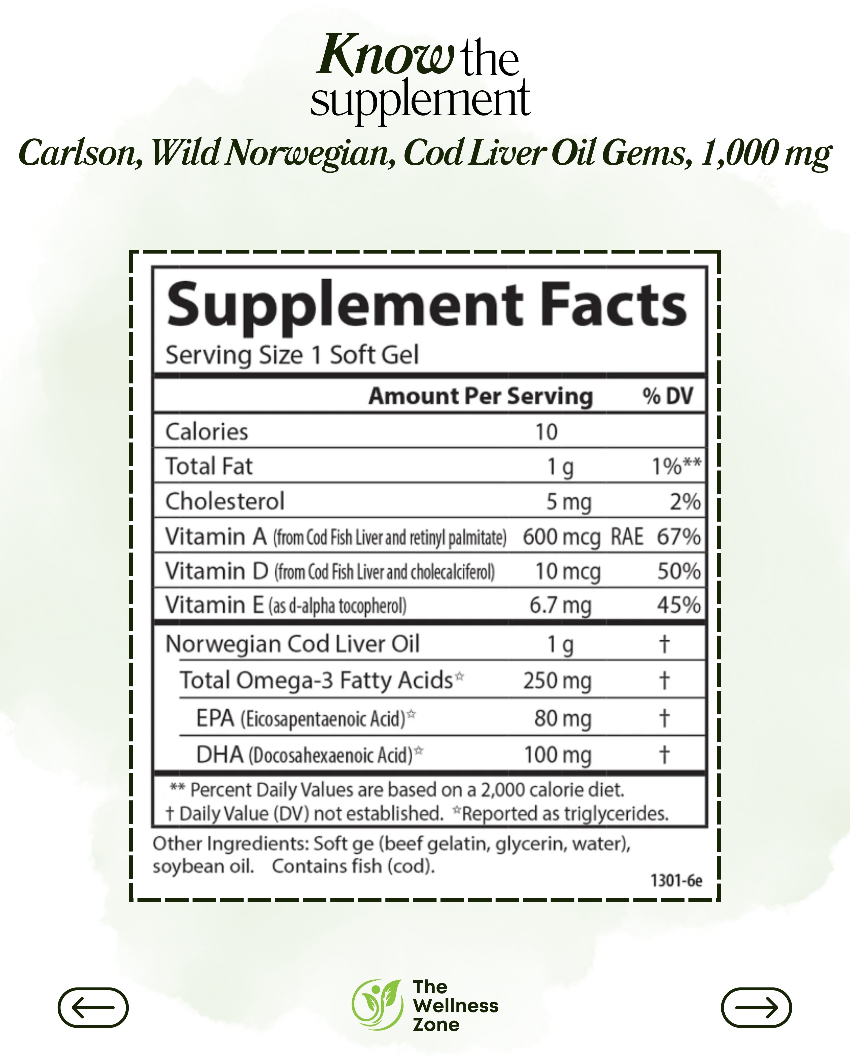 🌿 Carlson, Wild Norwegian, Cod Liver Oil Gems, 1,000 mg, 100 Soft Gels
