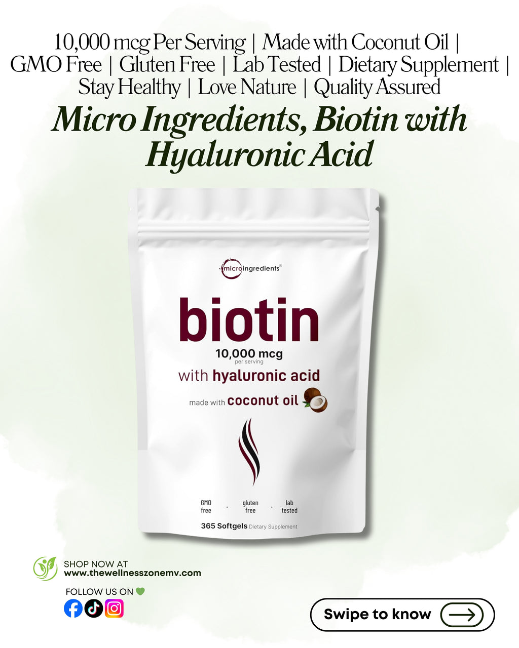 🌿 Micro Ingredients, Biotin with Hyaluronic Acid, 365 Softgels