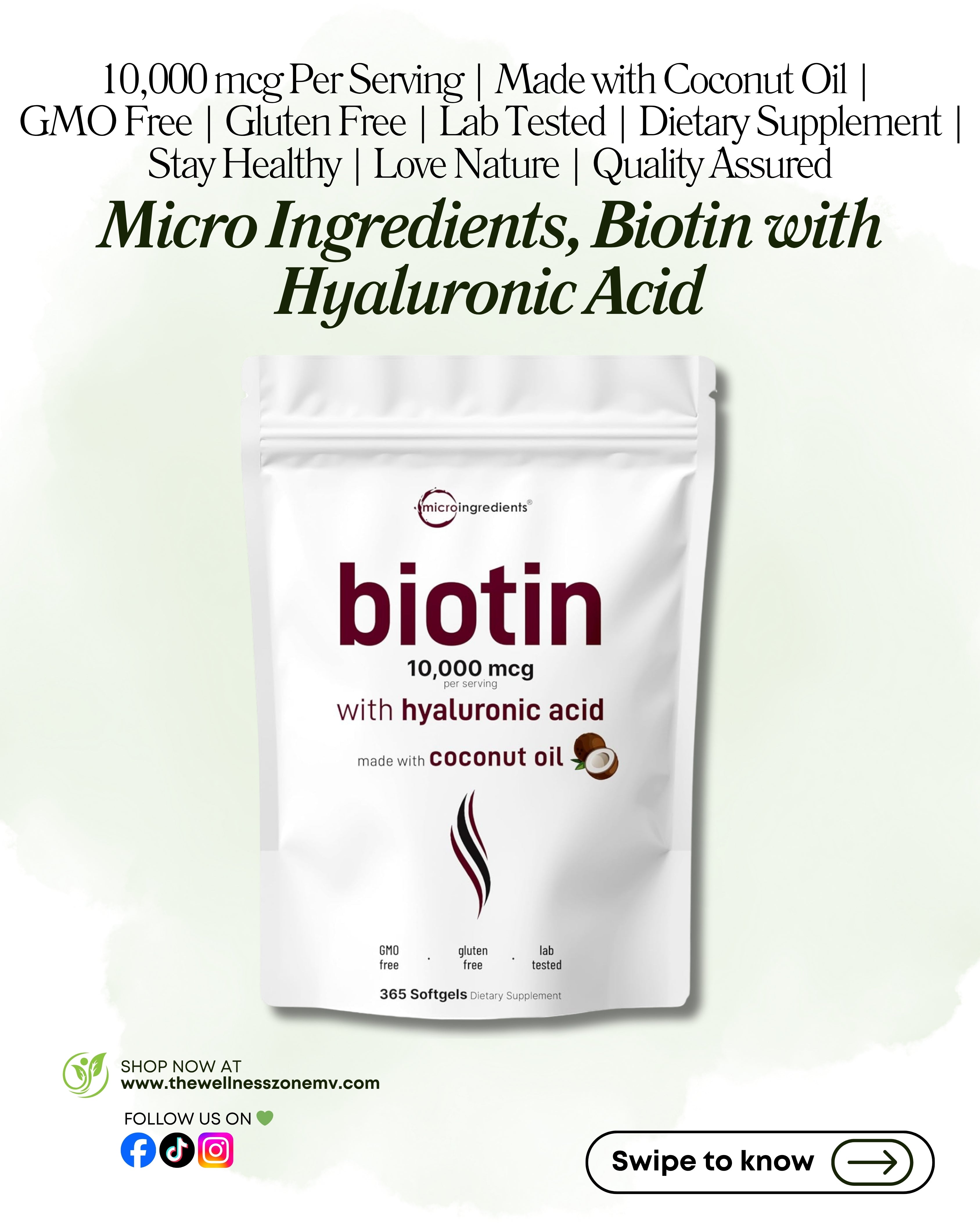 🌿 Micro Ingredients, Biotin with Hyaluronic Acid, 365 Softgels