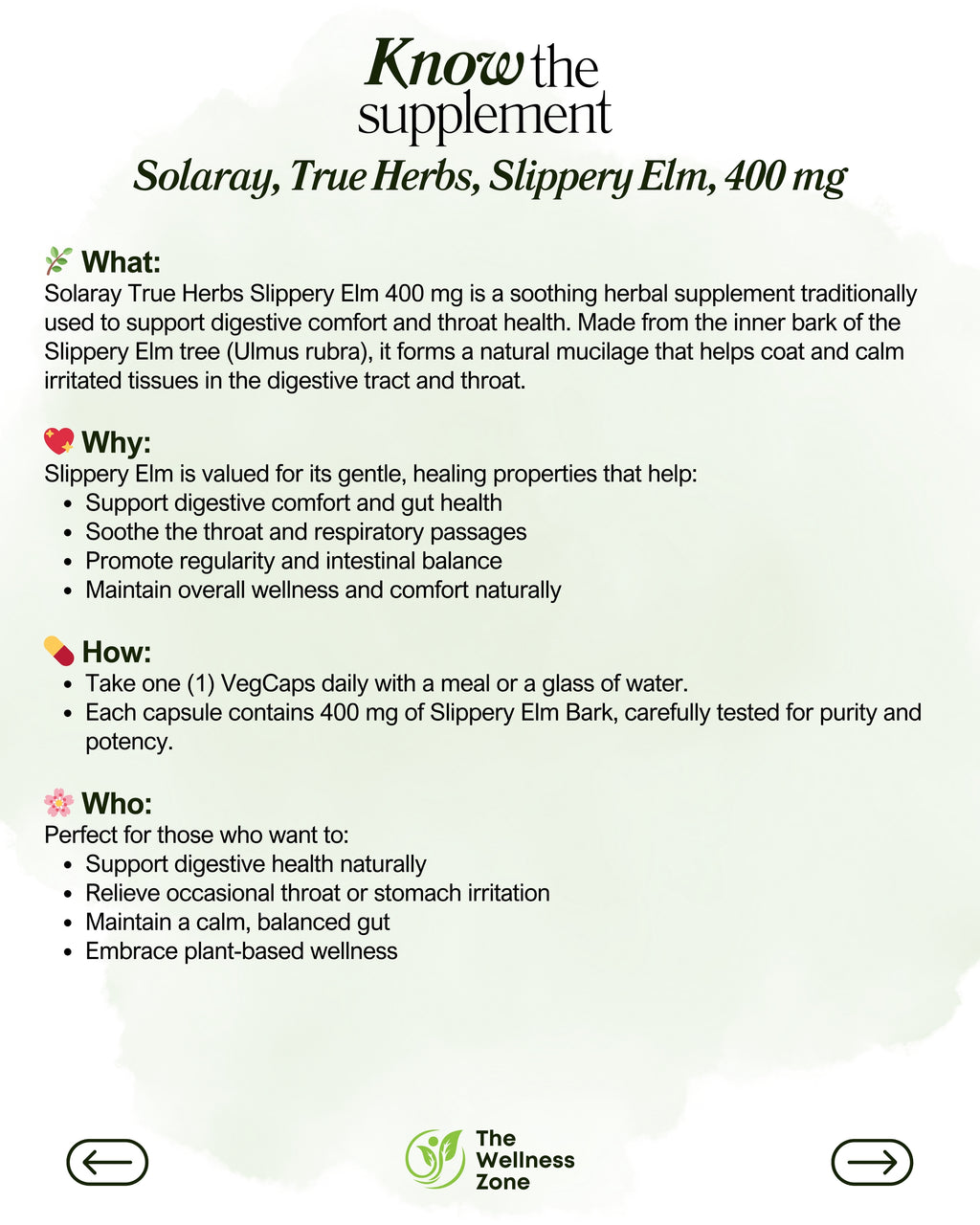🌿 Solaray, True Herbs, Slippery Elm, 400 mg, 100 VegCaps