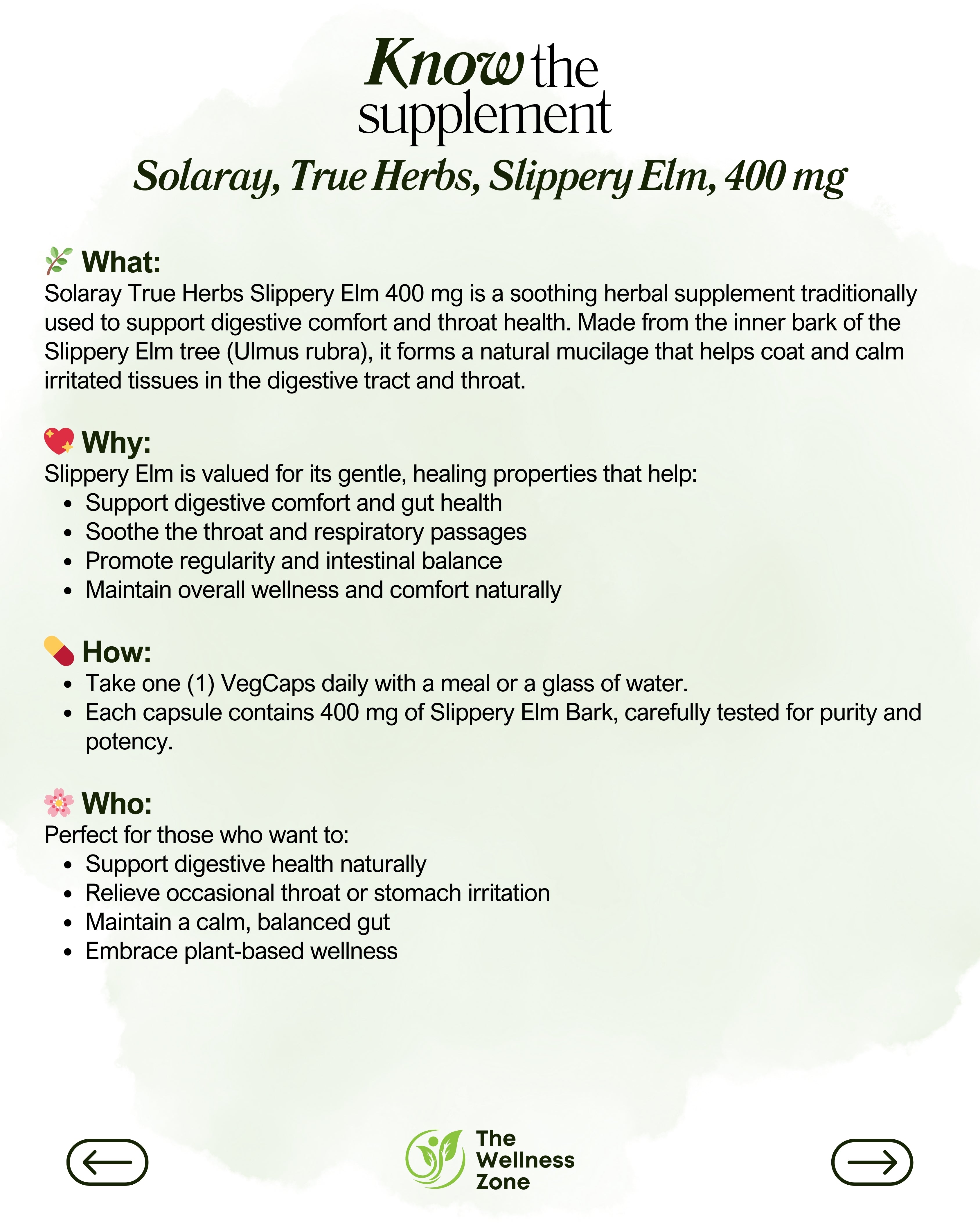 🌿 Solaray, True Herbs, Slippery Elm, 400 mg, 100 VegCaps