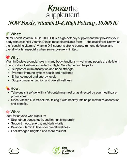 NOW Foods, Vitamin D-3, High Potency , 10,000 IU, 120 Softgels