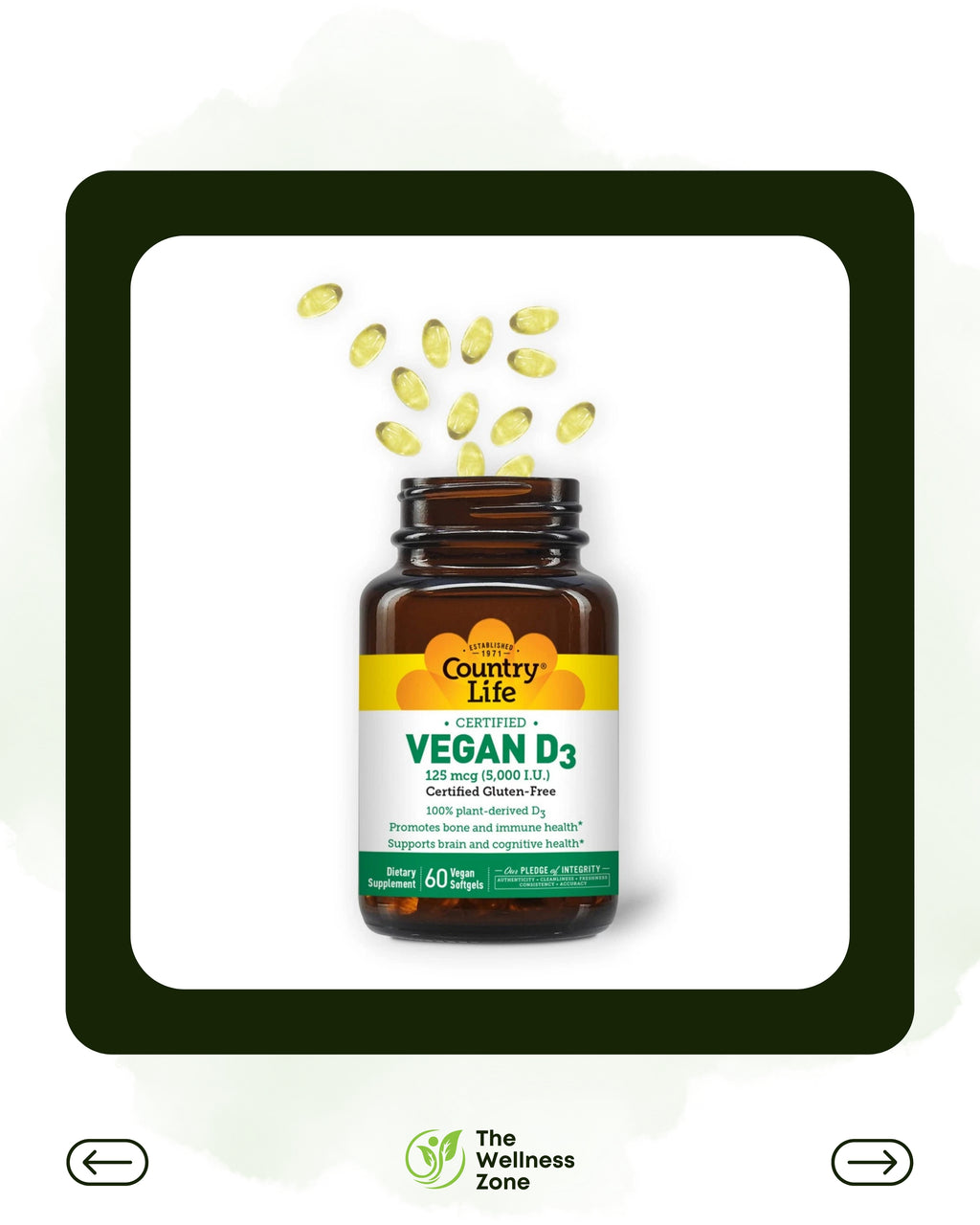 🌿 Country Life, Vitamin D3, 125 mcg (5,000 IU), 60 Softgels