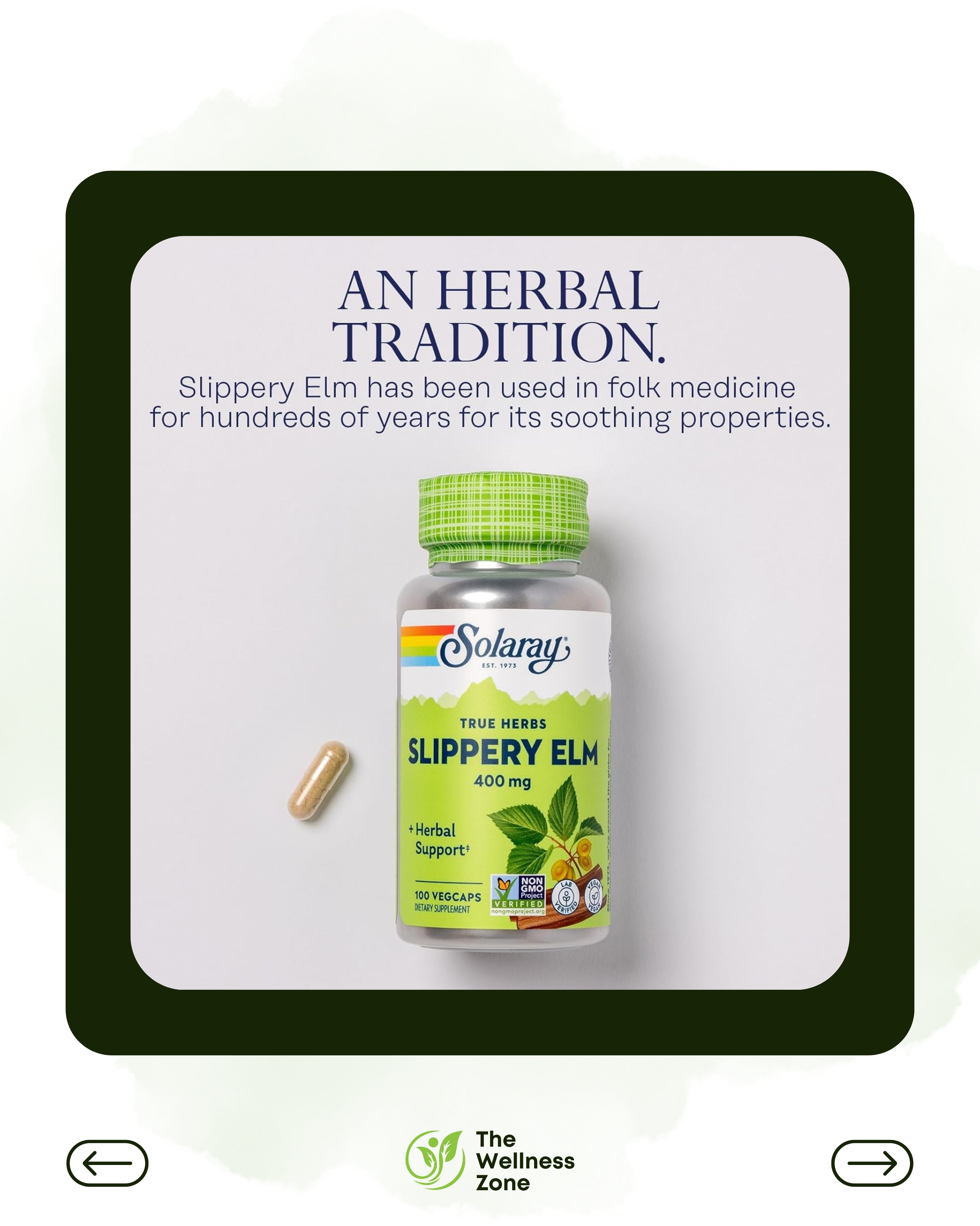 🌿 Solaray, True Herbs, Slippery Elm, 400 mg, 100 VegCaps