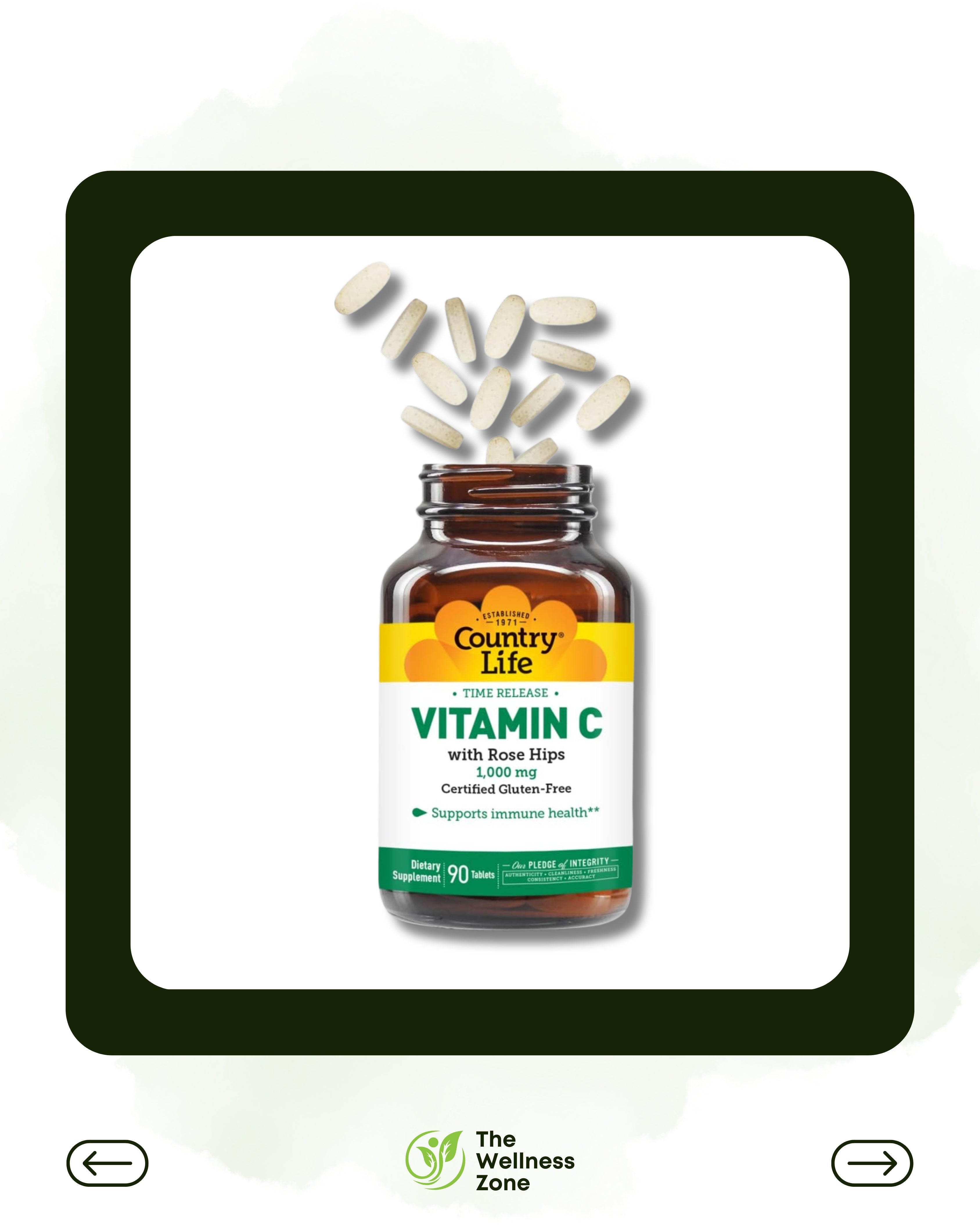 🌿 Country Life, Time Release Vitamin C with Rose Hips, 1,000 mg, 90 Tablets