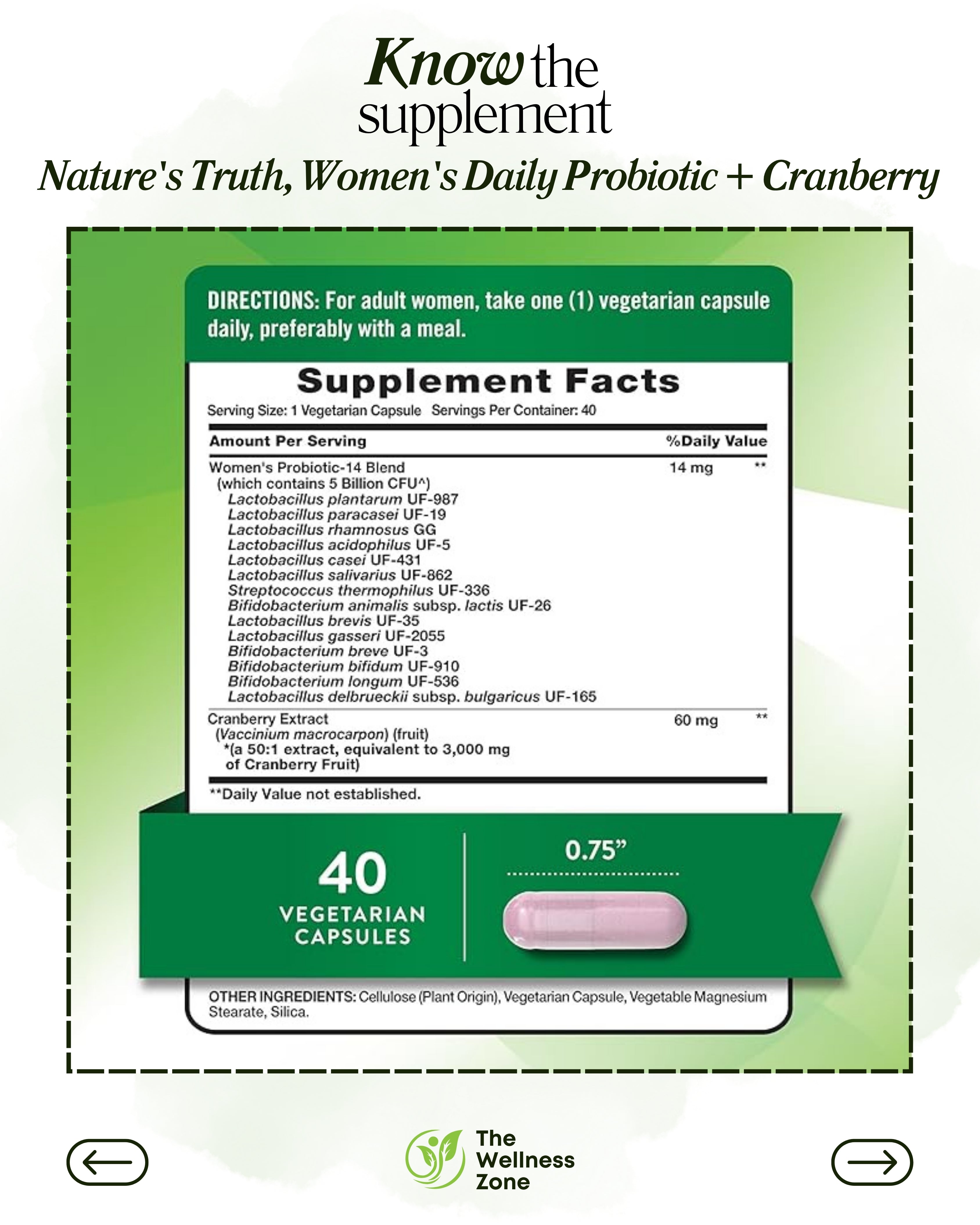 🌿 Nature's Truth, Women's Daily Probiotic + Cranberry, 40 Capsules