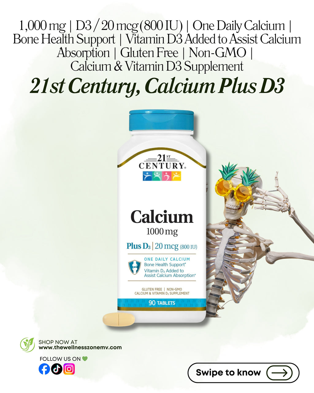 🌿 21st Century, Calcium Plus D3, 90 Tablets