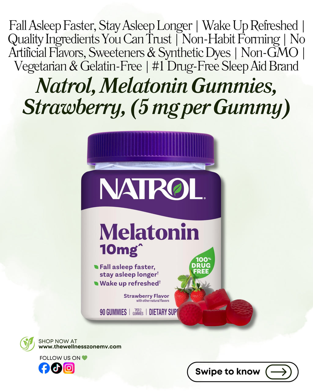 🌿 Natrol, Melatonin Gummies, Strawberry, 90 Gummies (5 mg per Gummy)