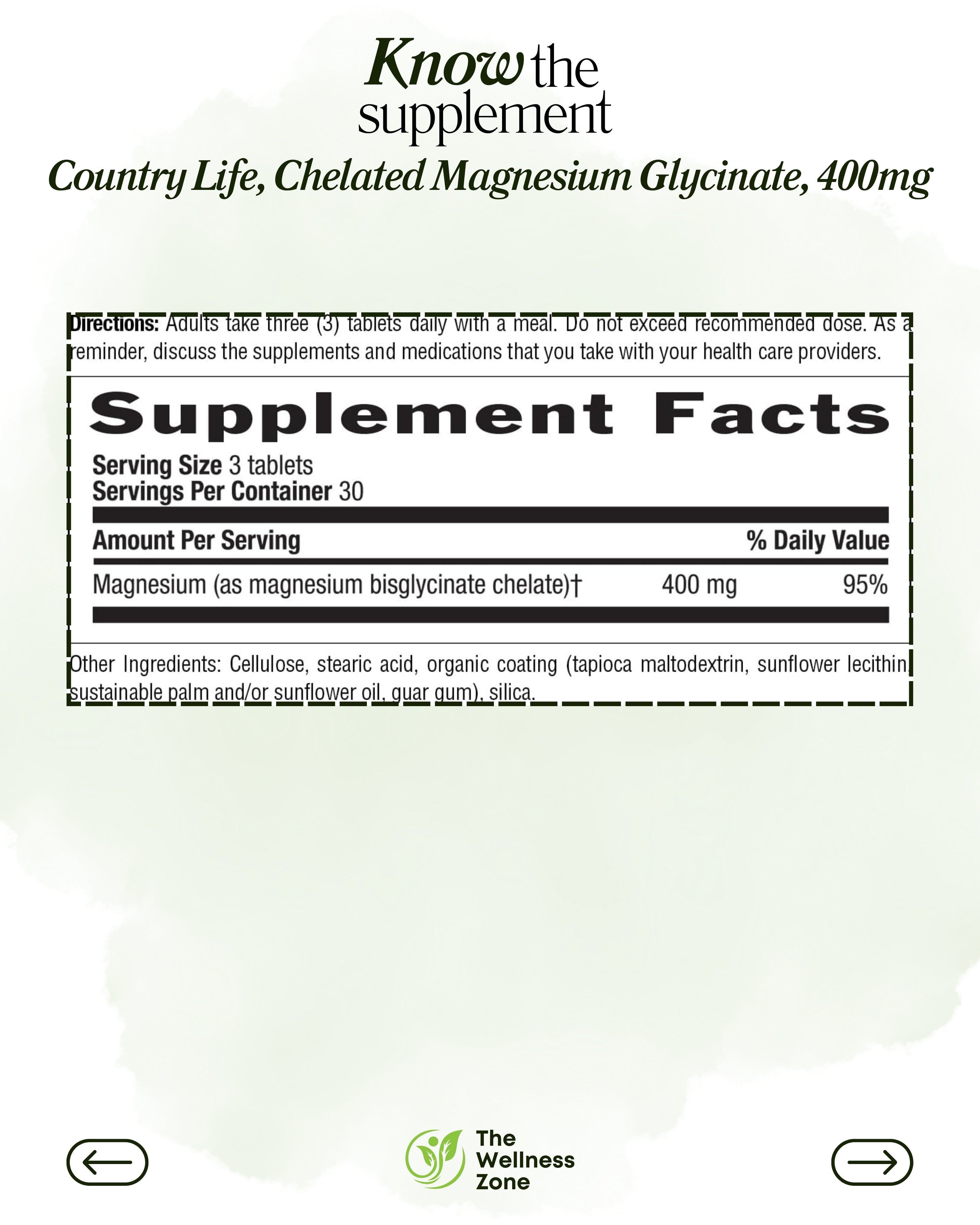 🌿 Country Life, Chelated Magnesium Glycinate, 400 mg, 90 Tablets