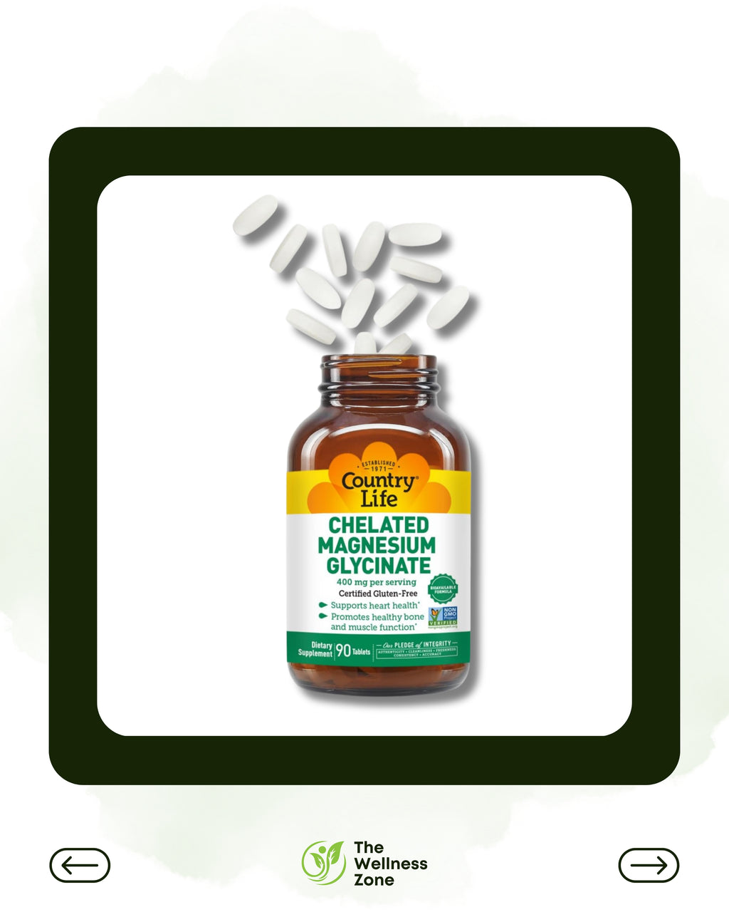 🌿 Country Life, Chelated Magnesium Glycinate, 400 mg, 90 Tablets