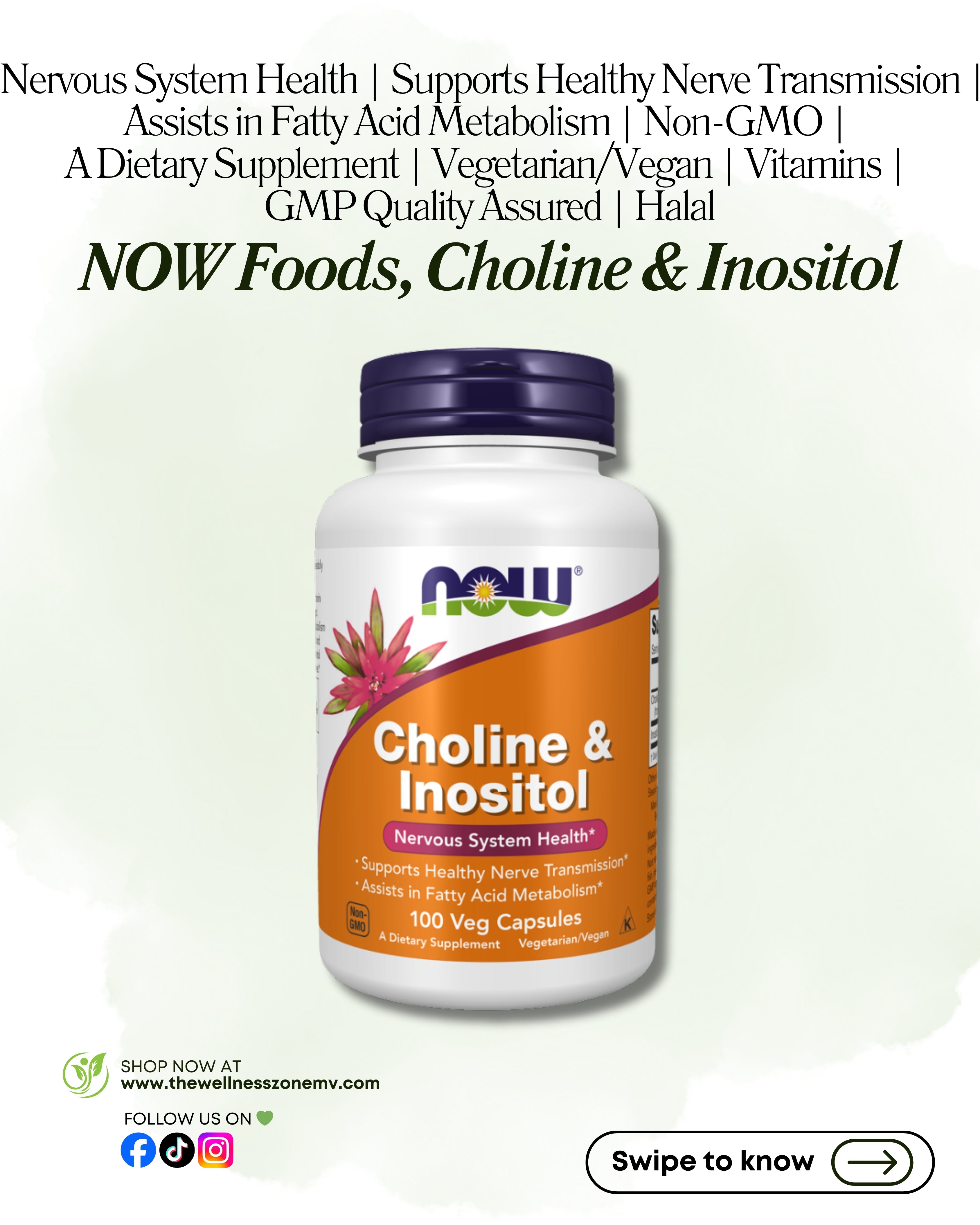 🌿 NOW Foods, Choline & Inositol, 100 Veg Capsules