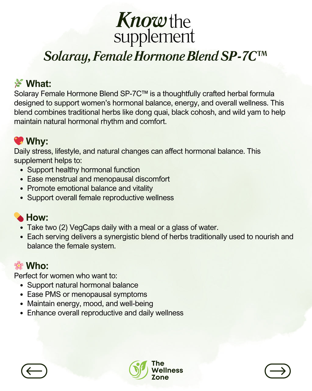 🌿 Solaray, Female Hormone Blend SP-7C™, 100 VegCaps