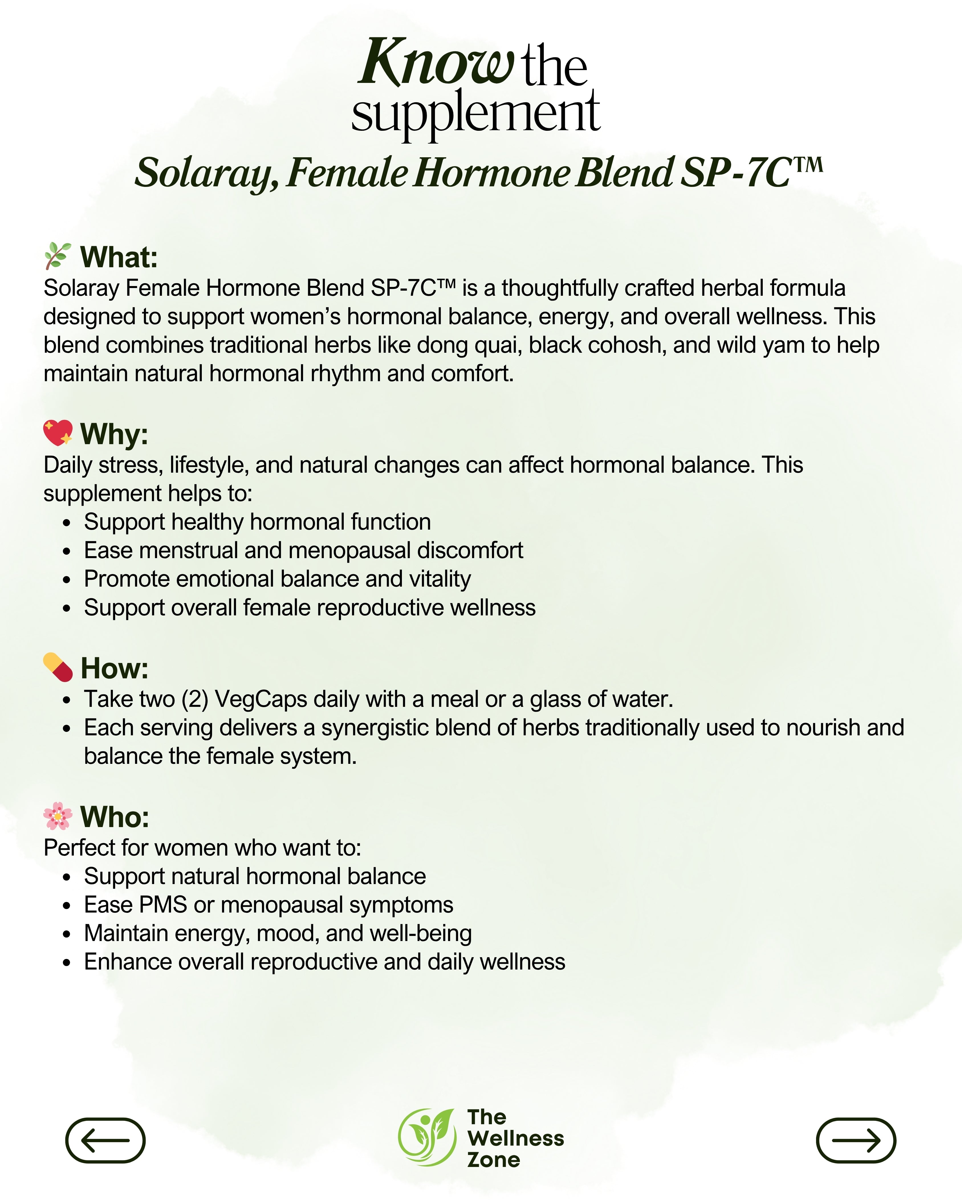 🌿 Solaray, Female Hormone Blend SP-7C™, 100 VegCaps