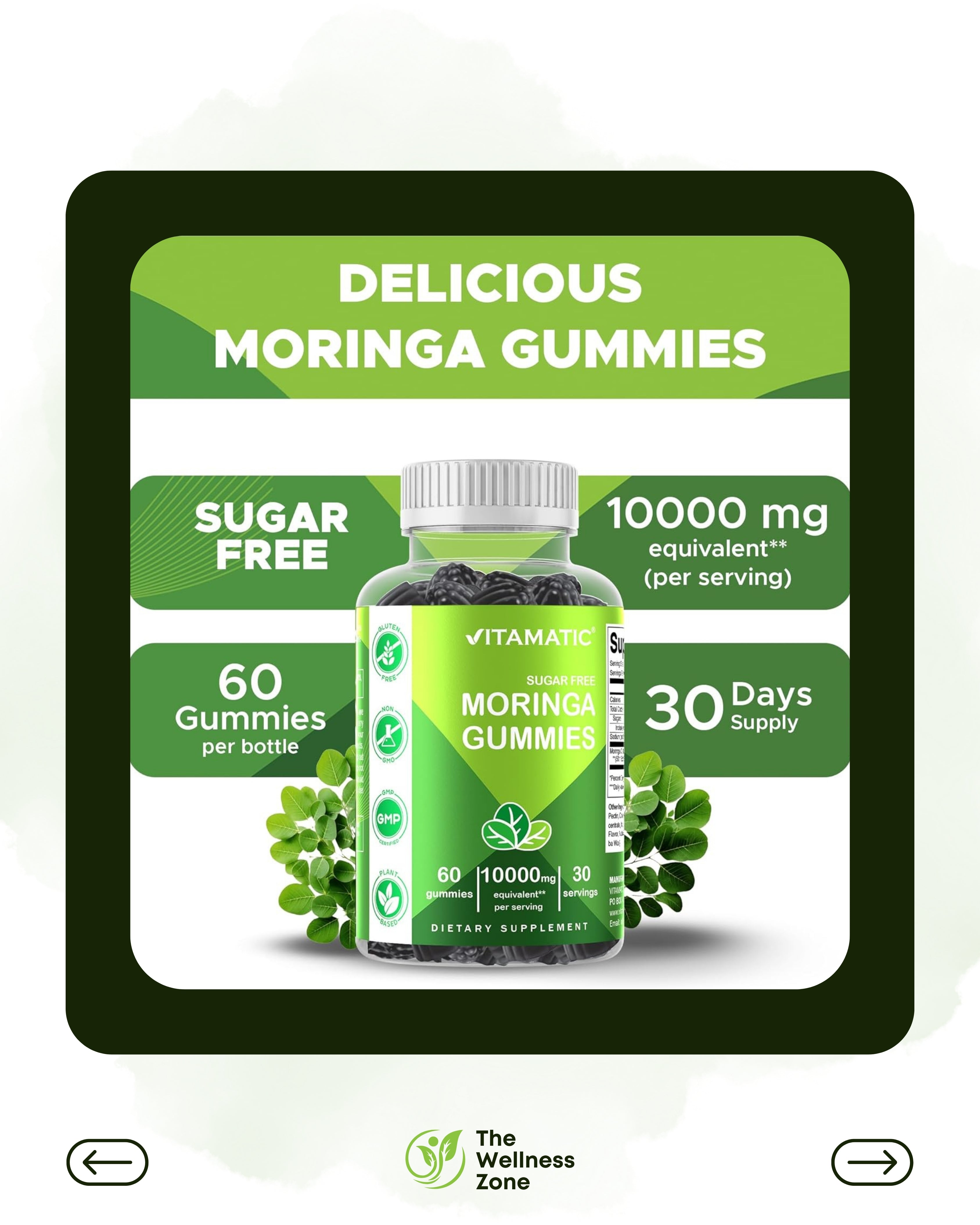 🌿 Vitamatic, Sugar Free Moringa Gummies, 60 Gummies (5,000 mg per Gummy)