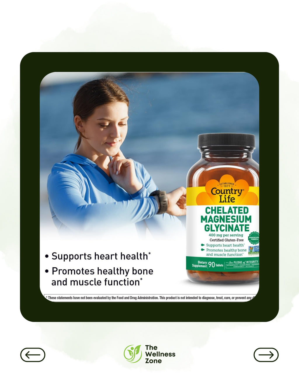 🌿 Country Life, Chelated Magnesium Glycinate, 400 mg, 90 Tablets