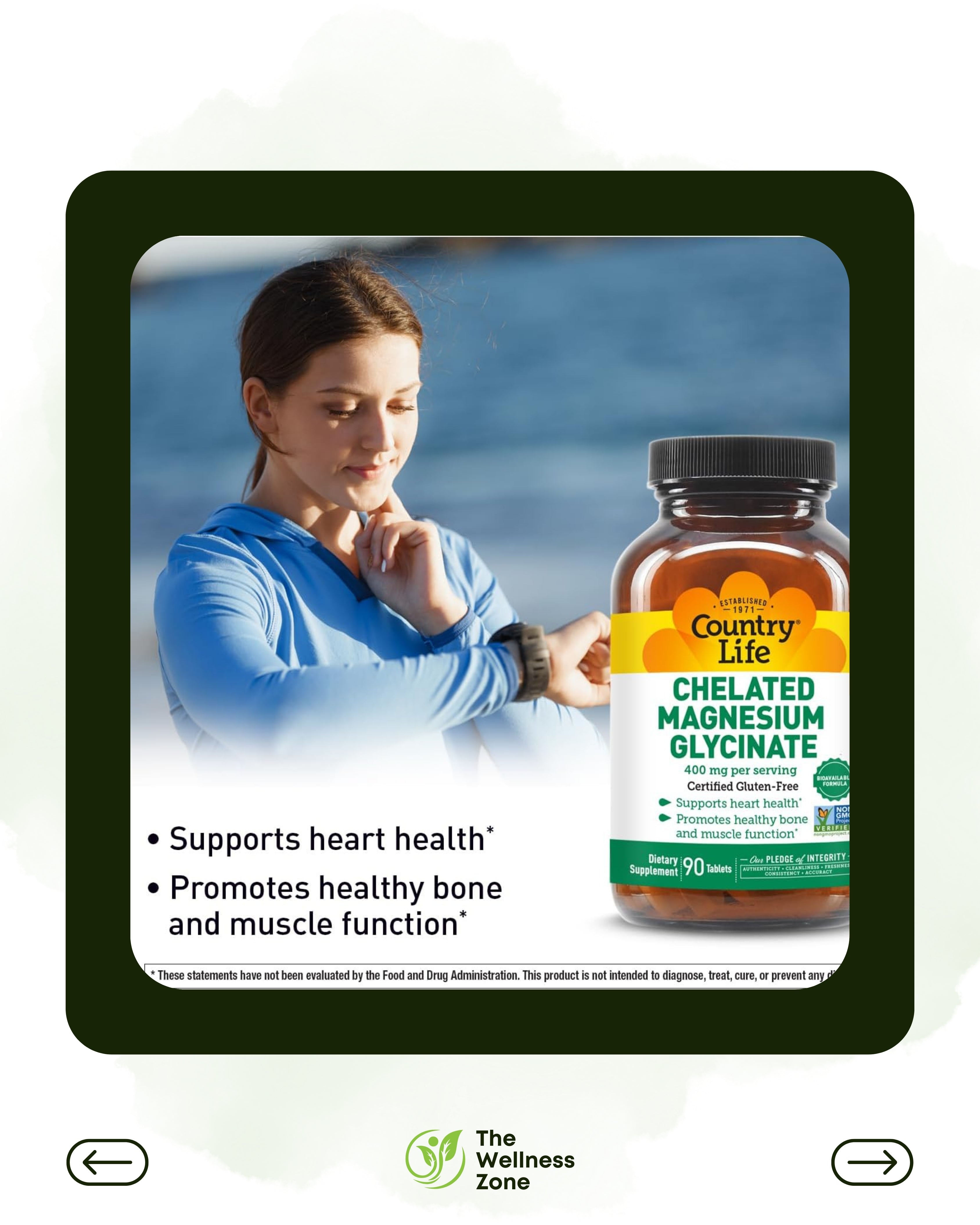 🌿 Country Life, Chelated Magnesium Glycinate, 400 mg, 90 Tablets