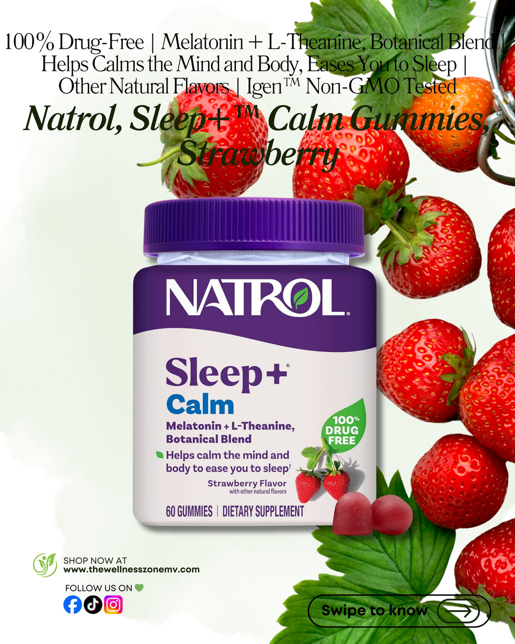 🌿 Natrol, Sleep+™ Calm Gummies, Strawberry, 60 Gummies