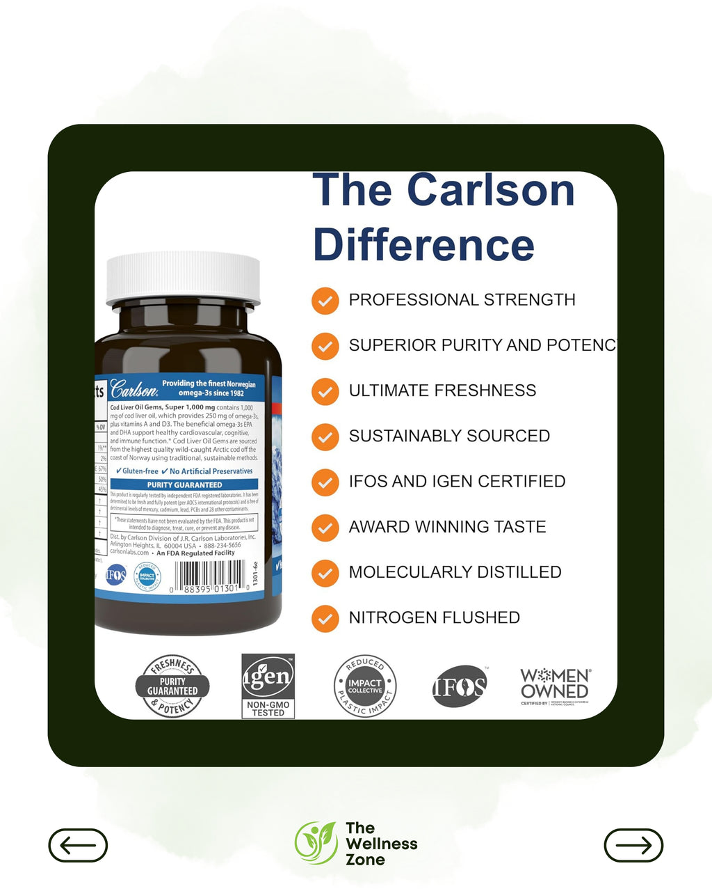 🌿 Carlson, Wild Norwegian, Cod Liver Oil Gems, 1,000 mg, 100 Soft Gels