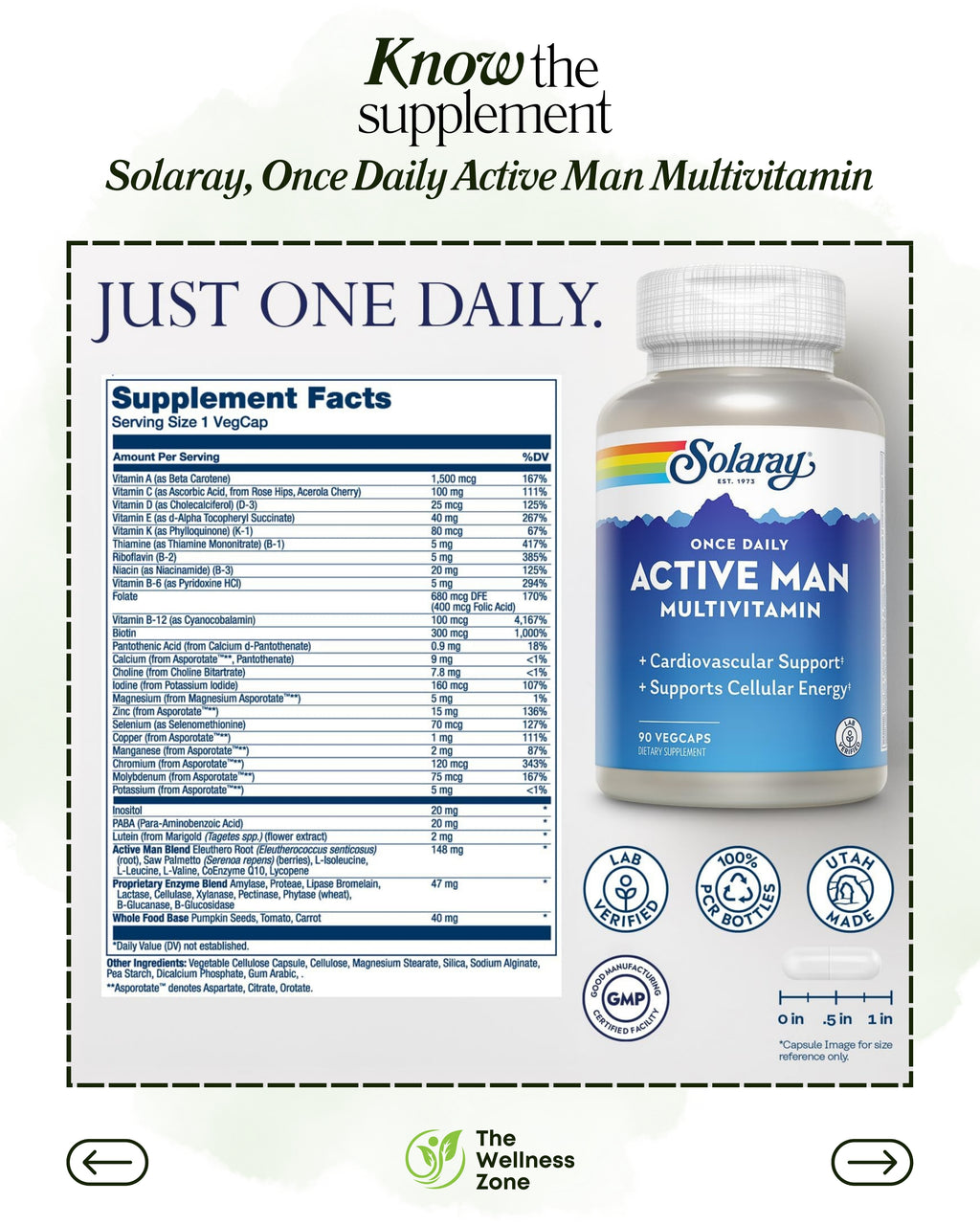 🌿 Solaray, Once Daily Active Man Multivitamin, 90 VegCaps