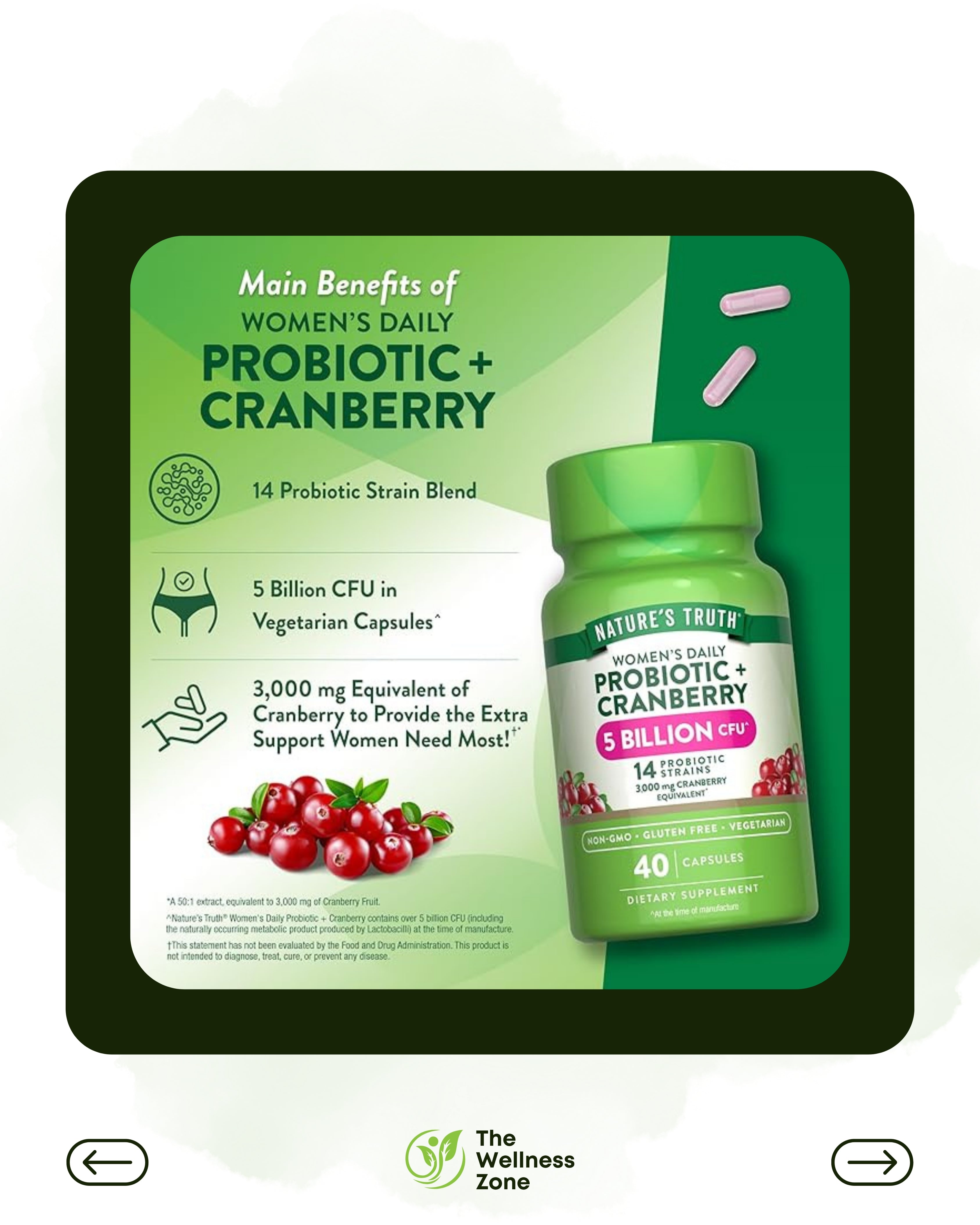 🌿 Nature's Truth, Women's Daily Probiotic + Cranberry, 40 Capsules