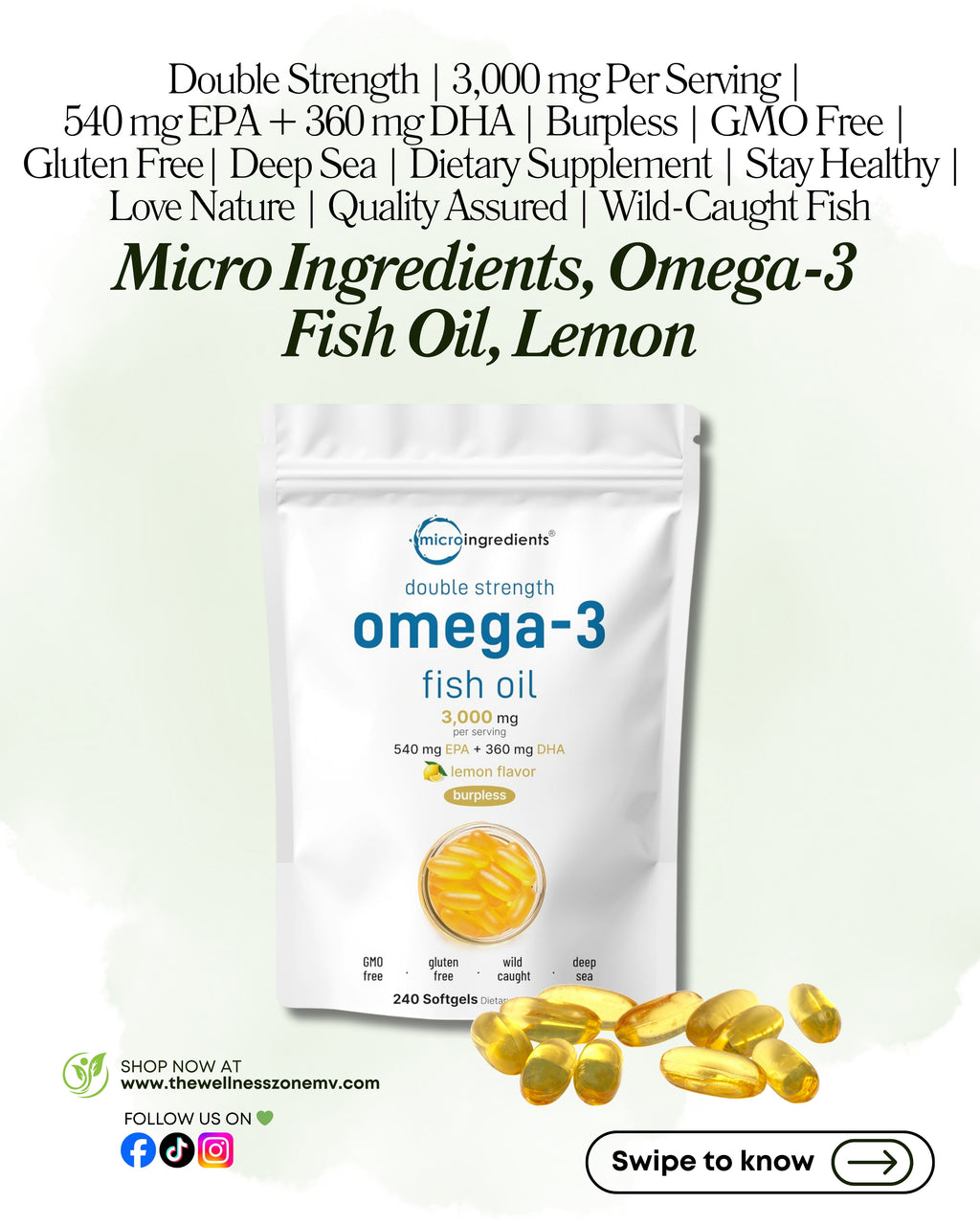 🌿 Micro Ingredients, Omega-3 Fish Oil, Lemon, 240 Softgels (1,000 mg per Softgels)