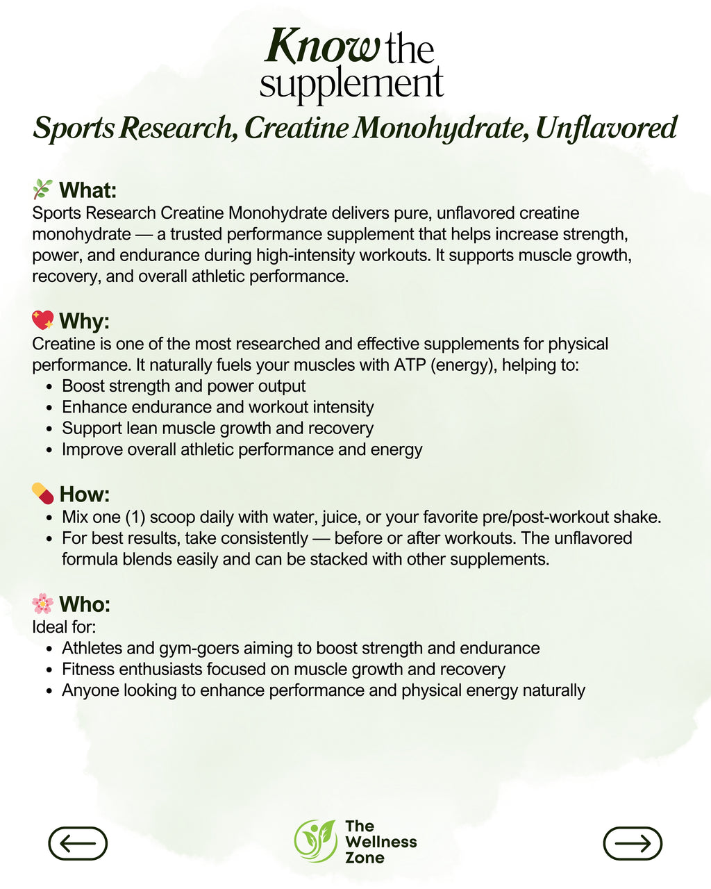 🌿 Sports Research, Creatine Monohydrate, Unflavored, 10.58 oz (300 g) 60 Servings